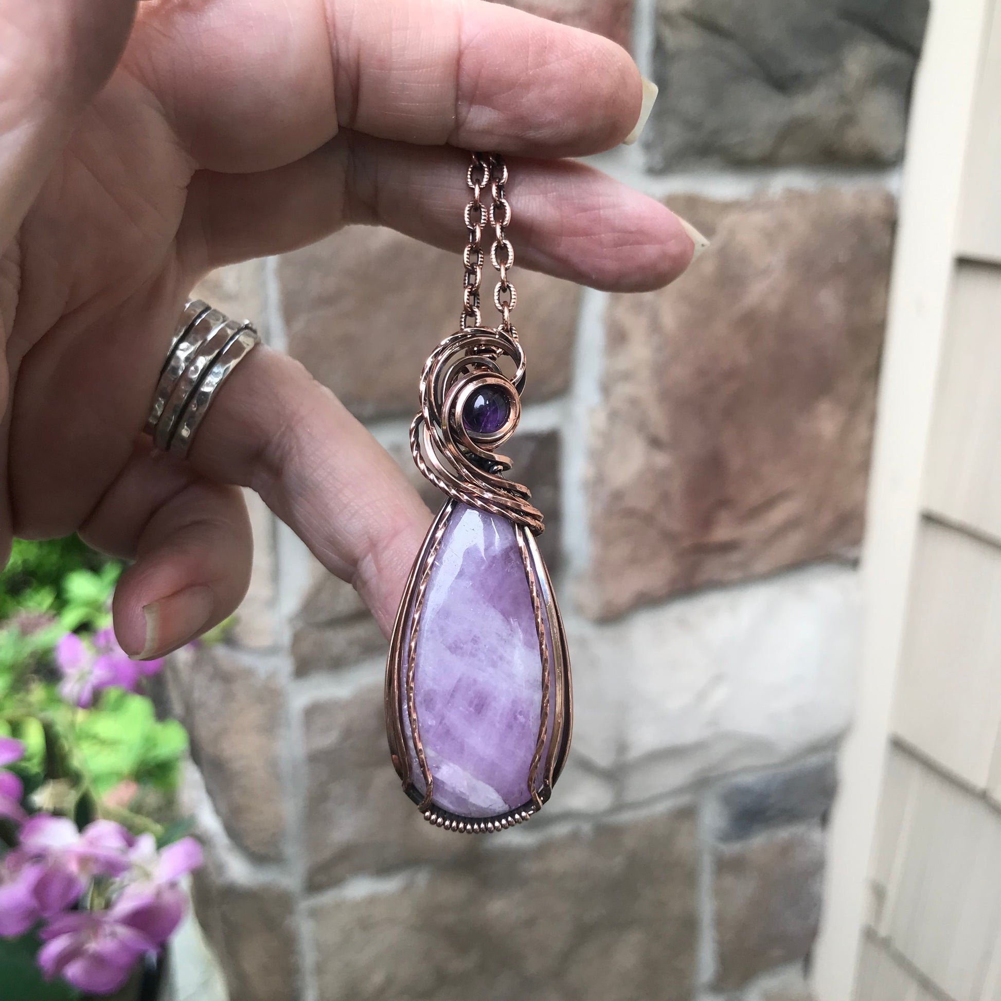 Kunzite & Amethyst Copper Pendant