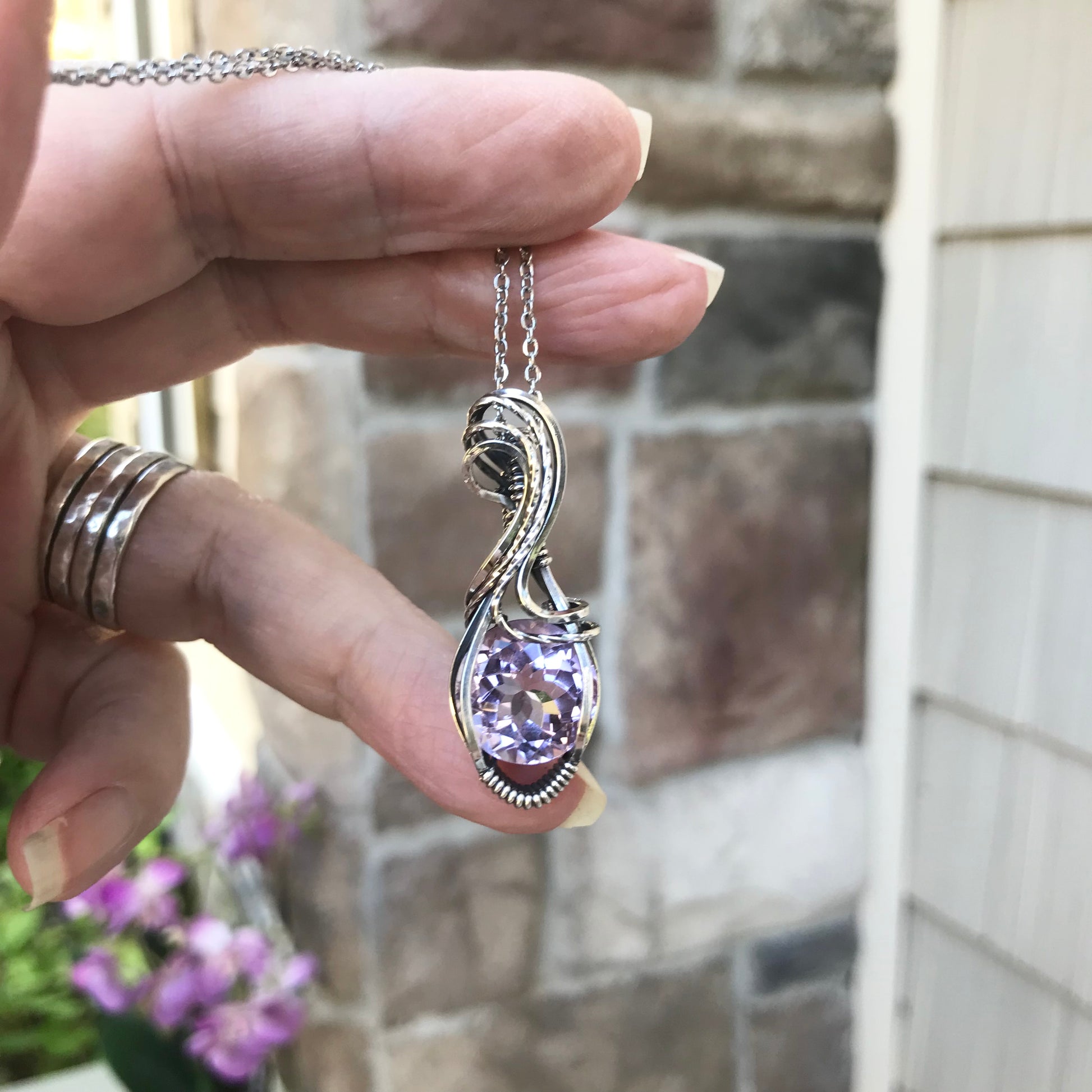 Pink Amethyst Sterling Silver Pendant