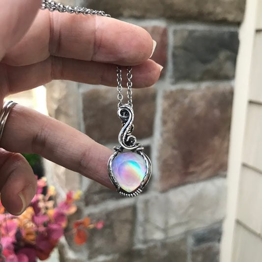 Aurora Opal Rainbow Pastel Small Silver Pendant