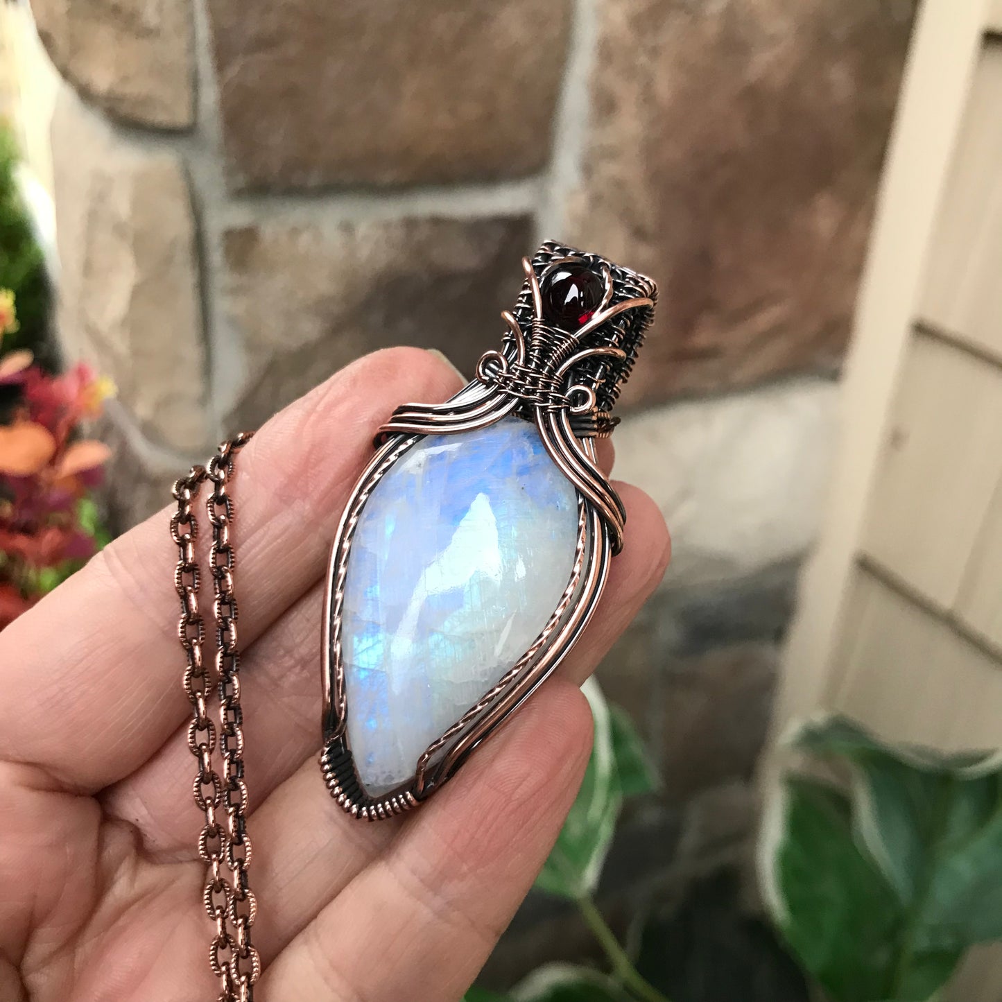 Moonstone & Garnet Copper Necklace