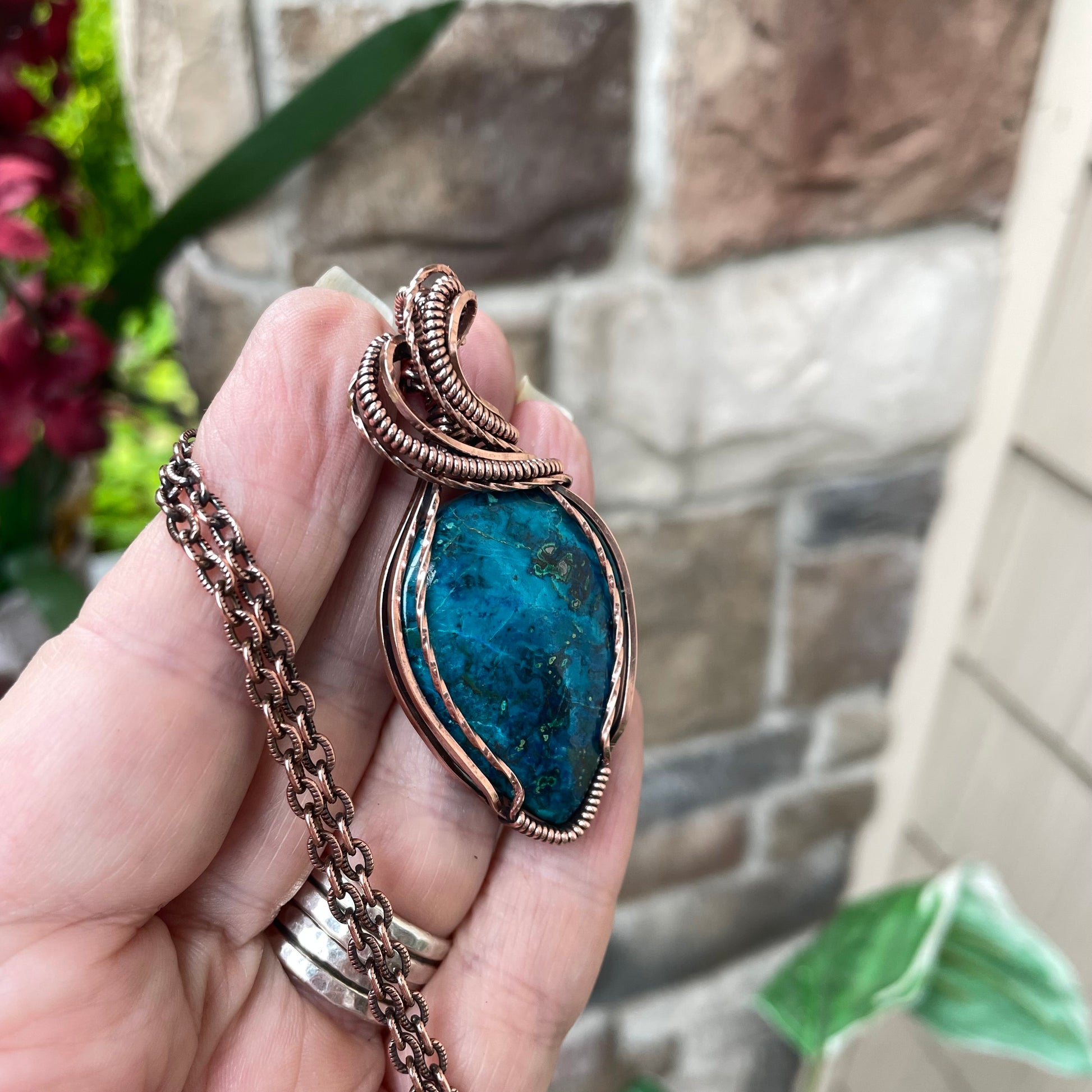 Shattuckite Teardrop Copper Necklace