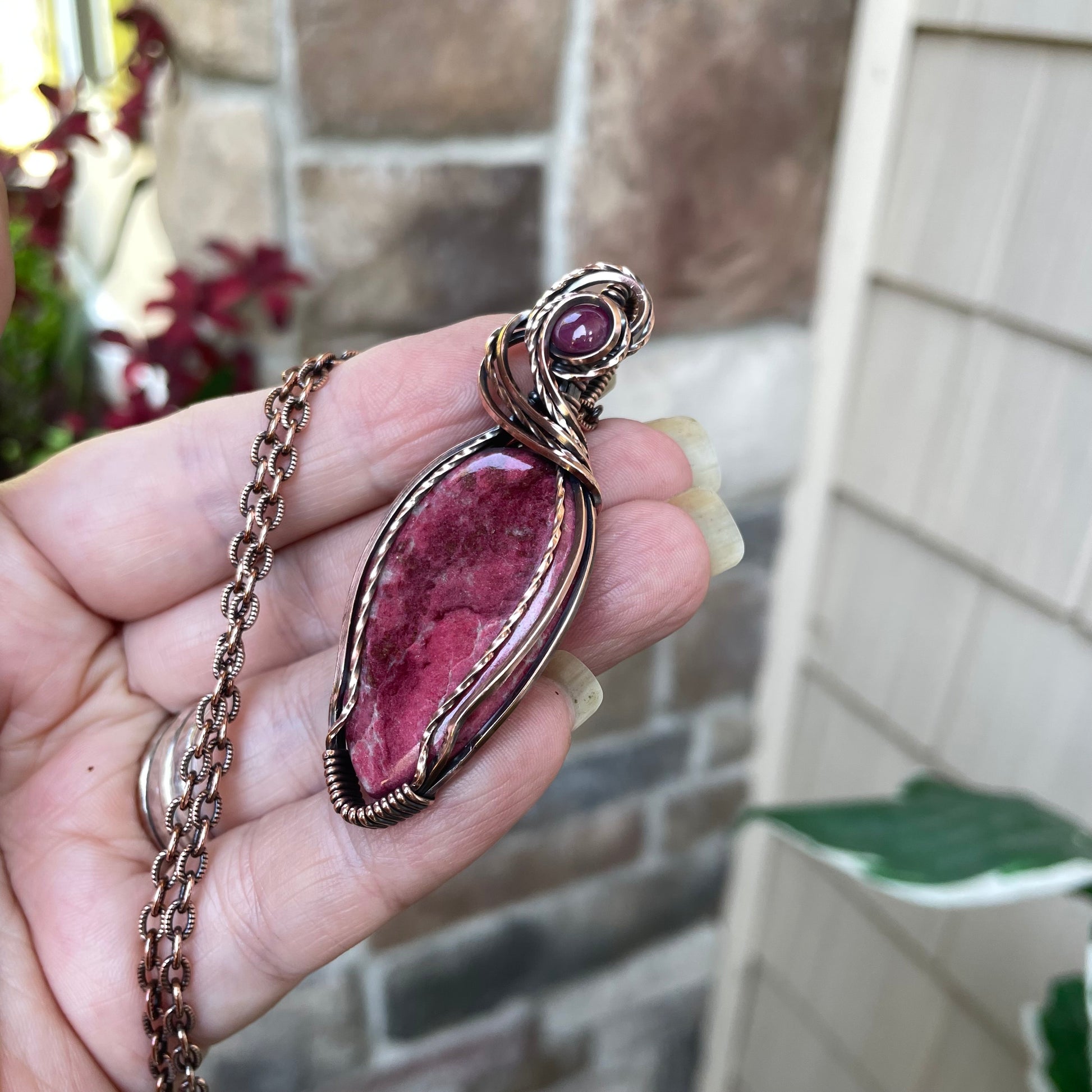 Thulite & Pink Sapphire Copper Necklace