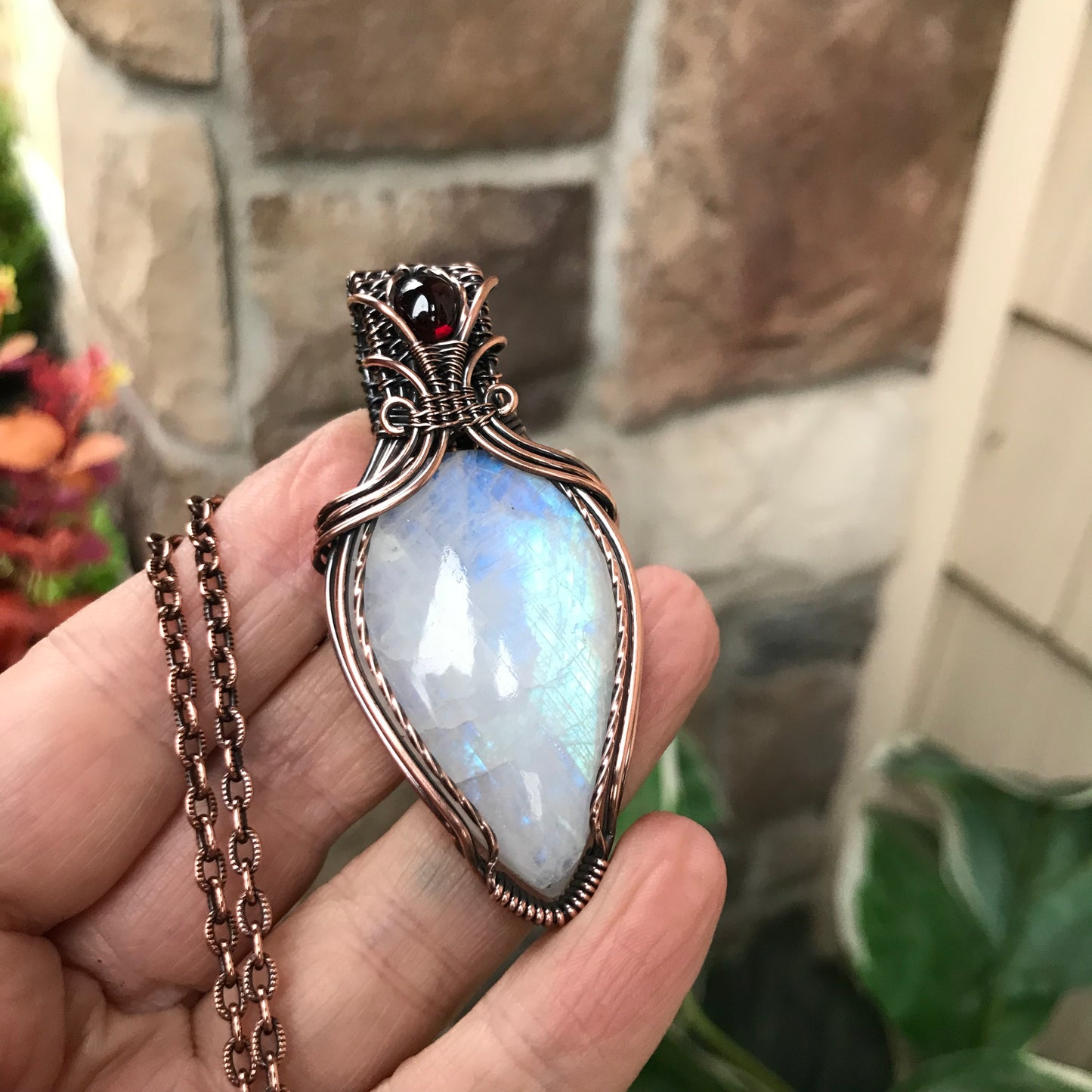 Moonstone & Garnet Copper Necklace