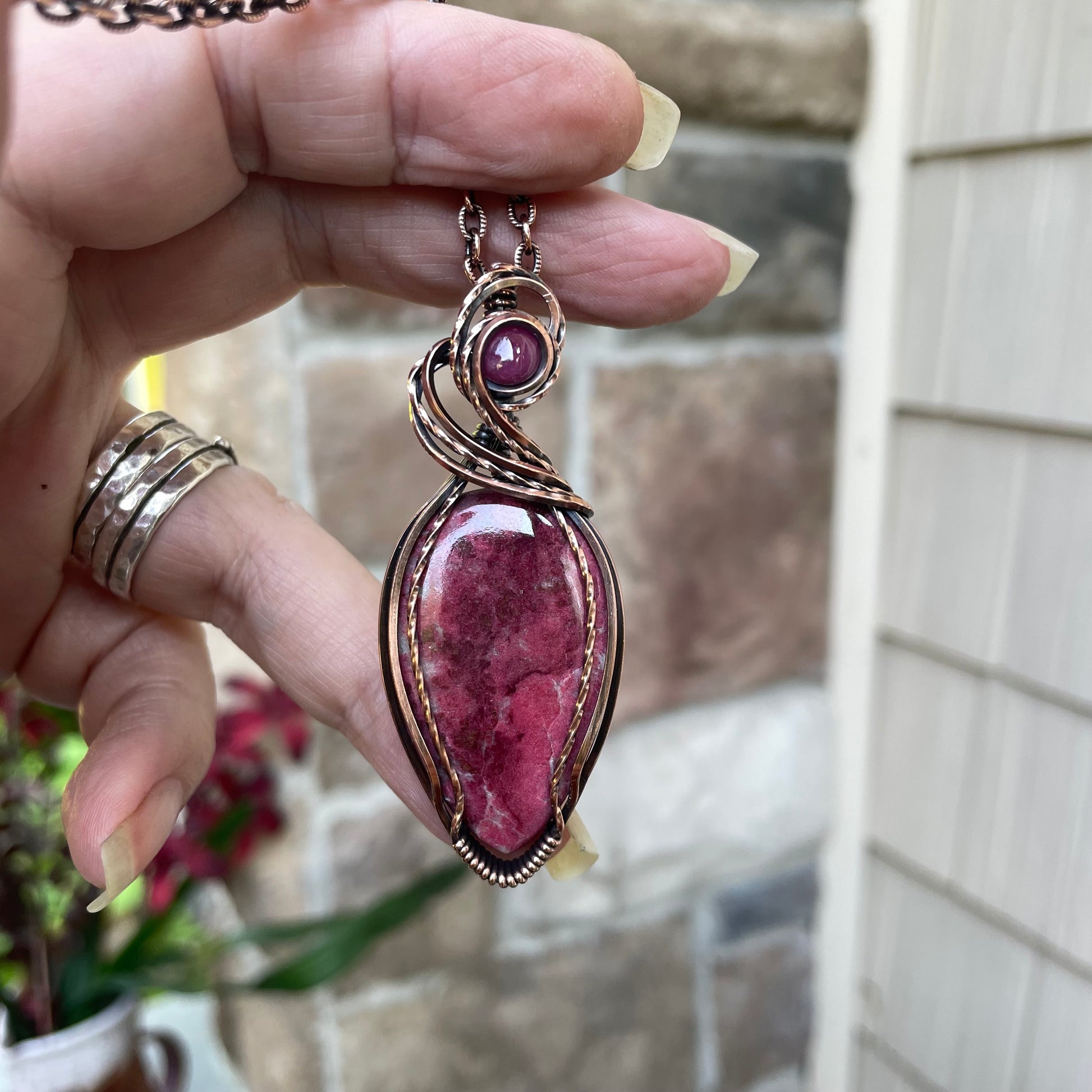 Thulite & Pink Sapphire Copper Necklace