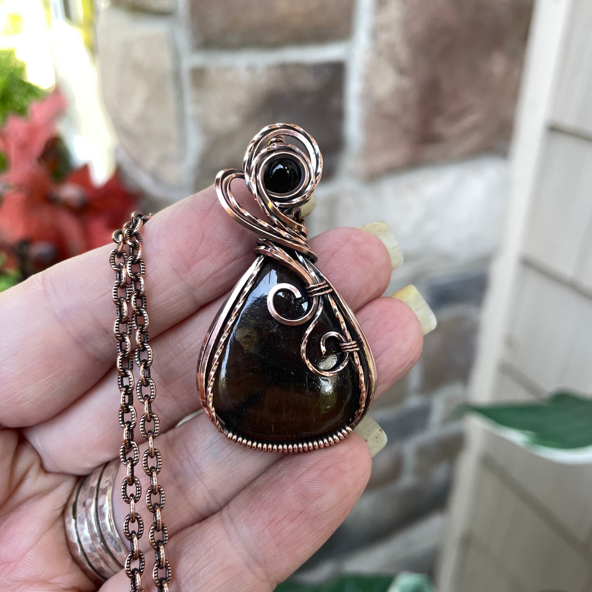 Chiastolite & Smoky Quartz Copper Necklace