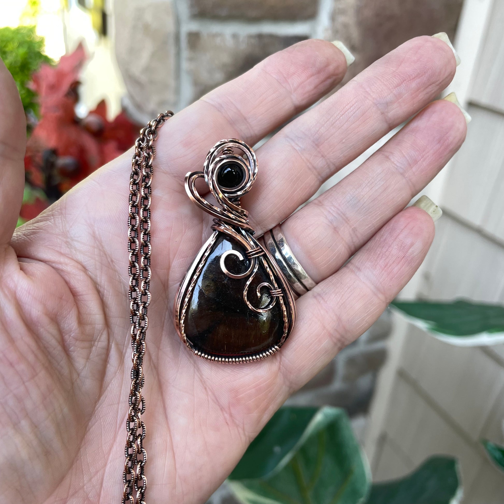 Chiastolite & Smoky Quartz Copper Necklace