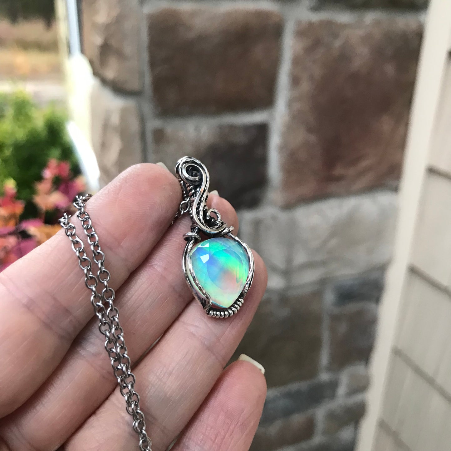 Aurora Opal Rainbow Pastel Small Silver Pendant