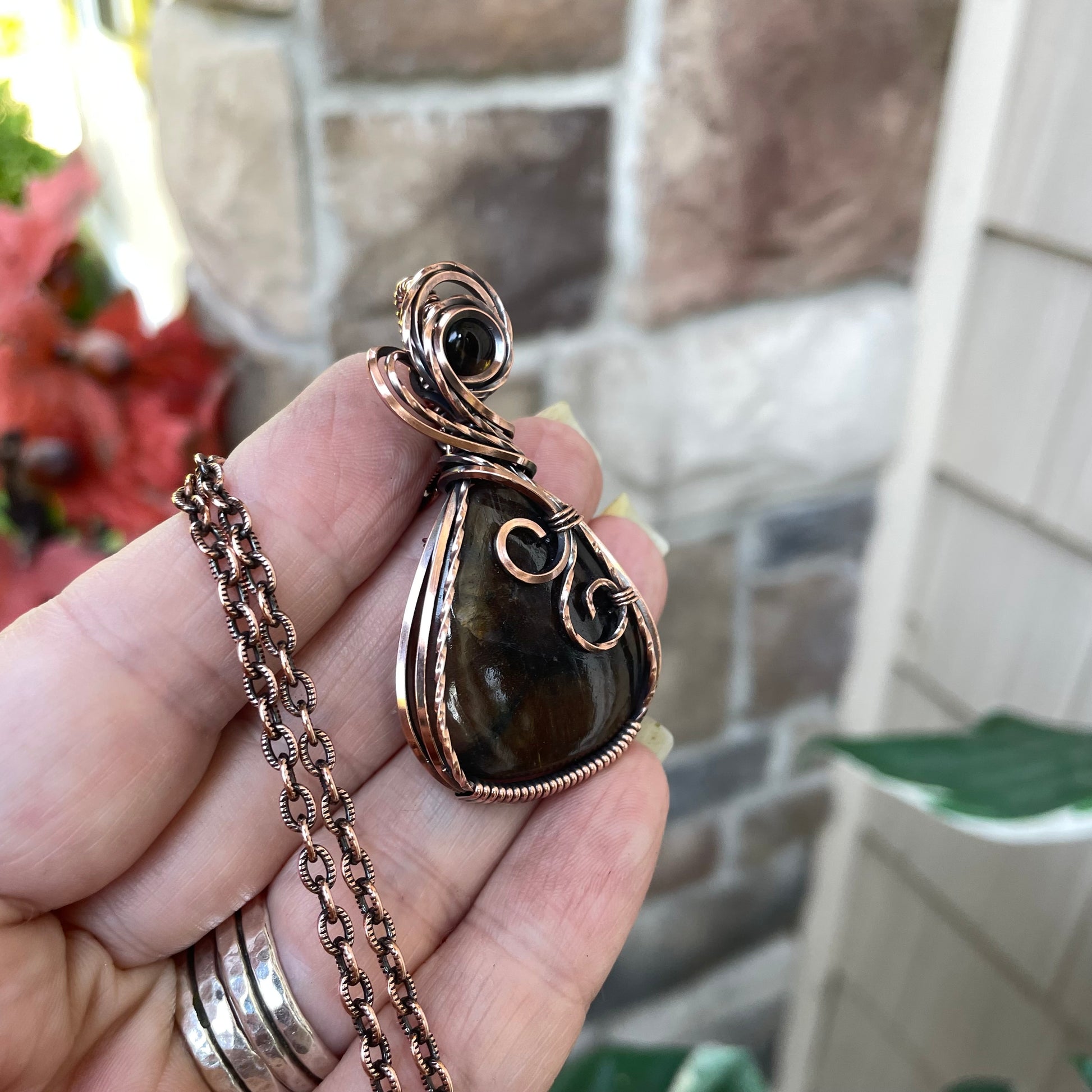Chiastolite & Smoky Quartz Copper Necklace