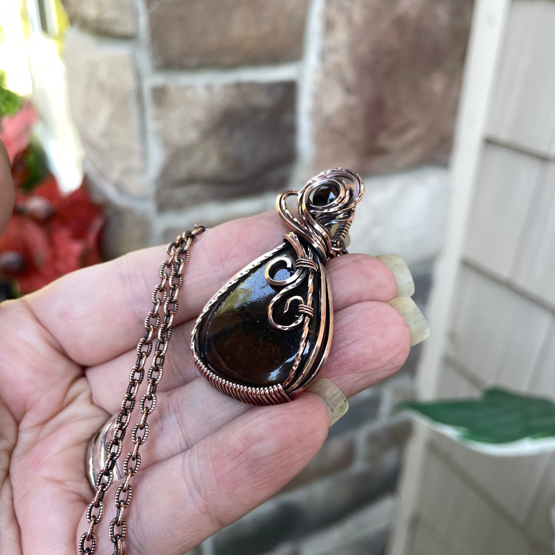 Chiastolite & Smoky Quartz Copper Necklace