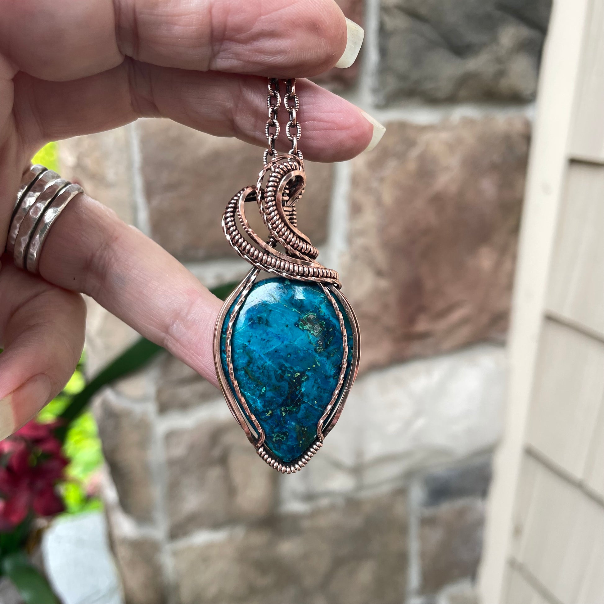 Shattuckite Teardrop Copper Necklace