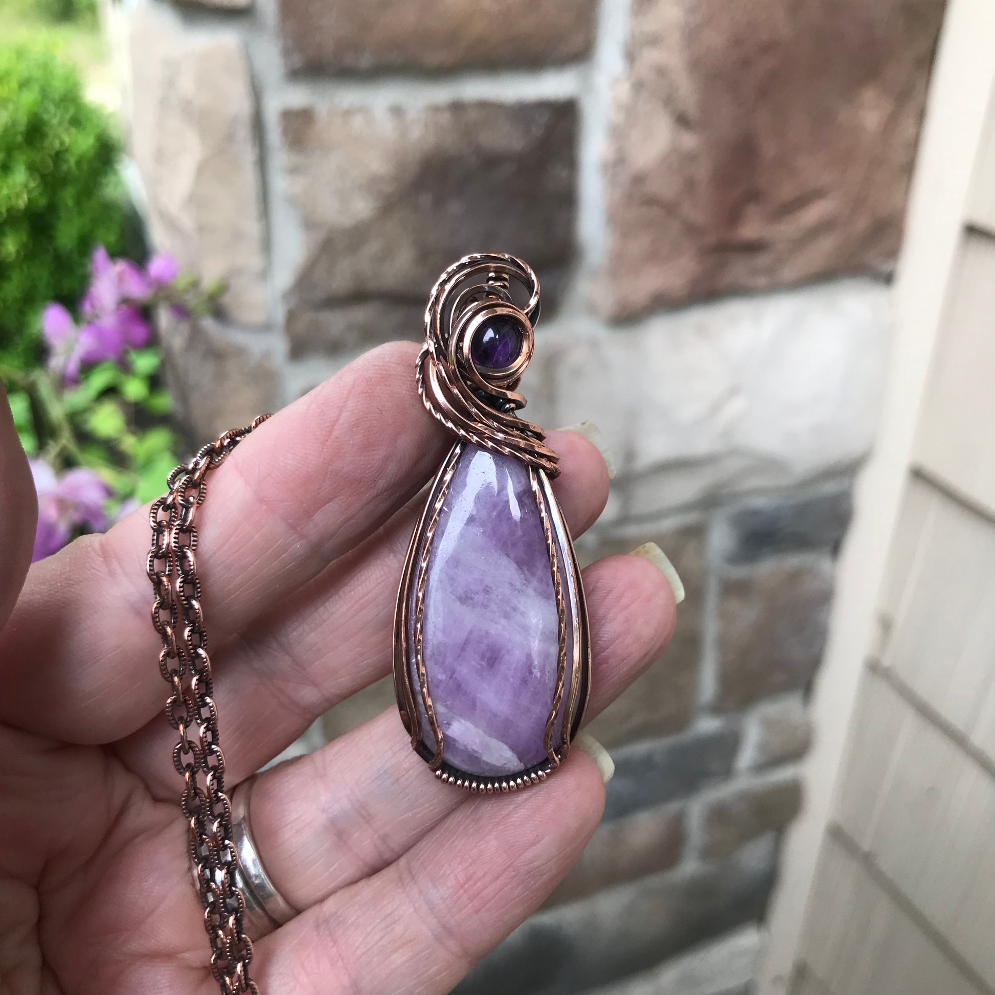 Kunzite & Amethyst Copper Pendant