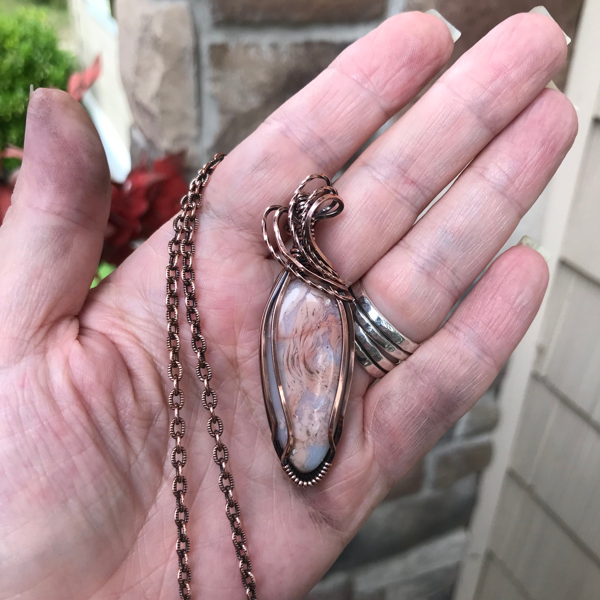 Cotton Candy Agate & Faceted Rose Quartz Copper Pendant