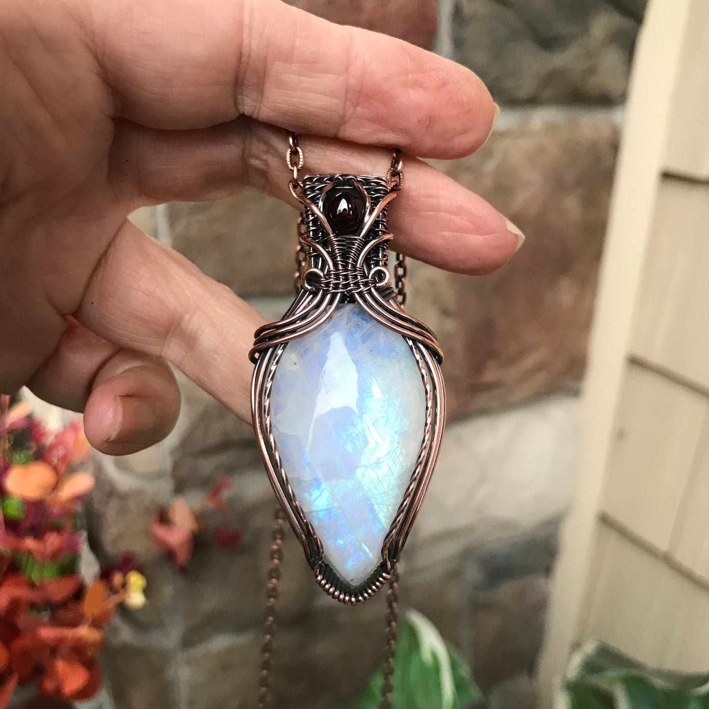 Moonstone & Garnet Copper Necklace