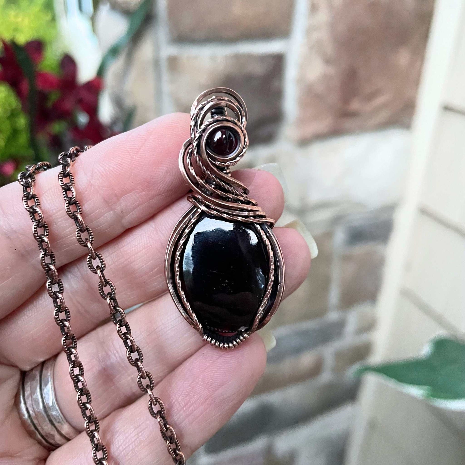 Garnet with Garnet Accent Copper Necklace