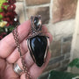 Black onyx druzy with prasiolite copper wire wrapped pendant by Moonlet Jewelry