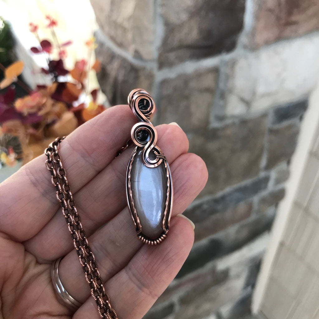 gray moonstone small marquis copper pendant