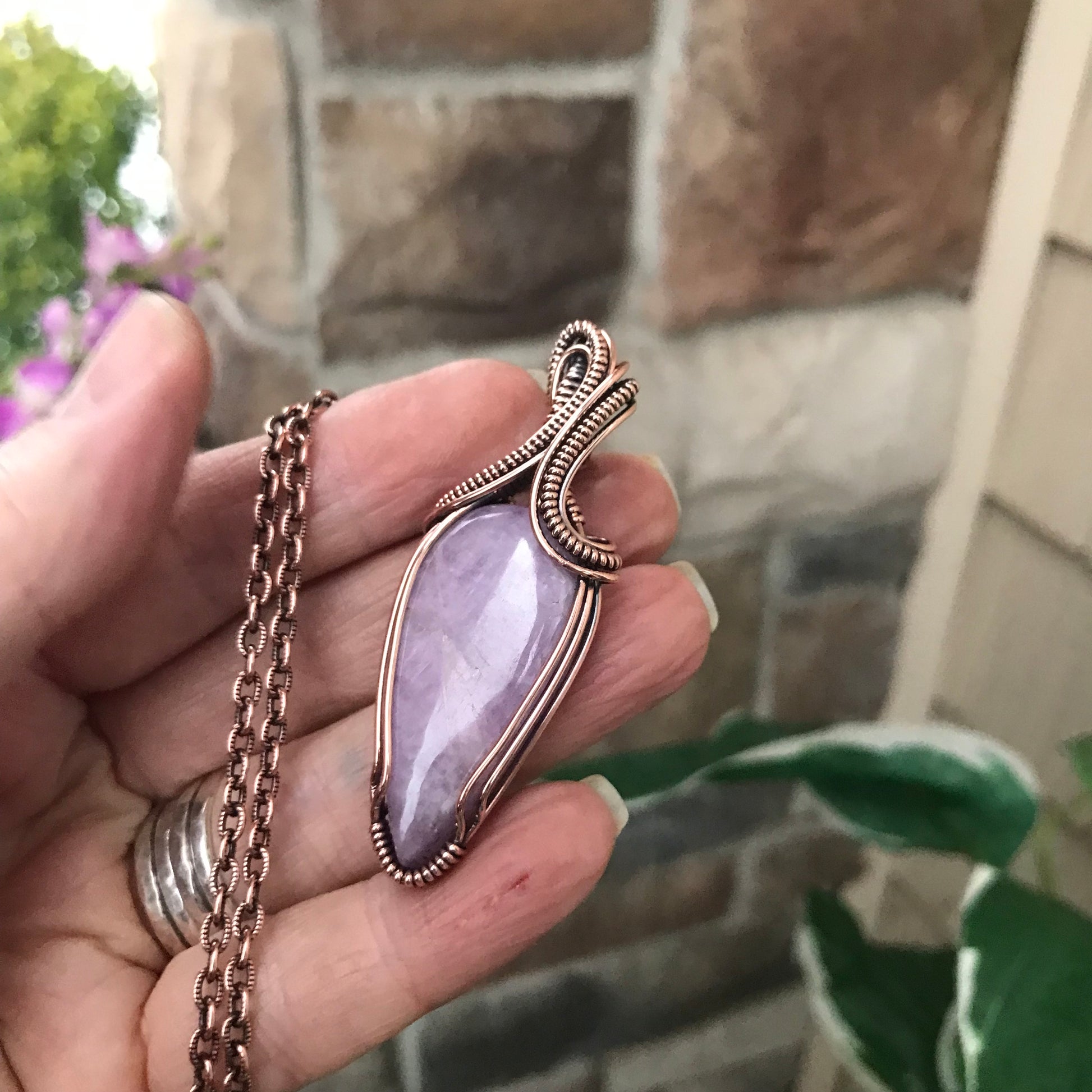 Kunzite Teardrop Copper Pendant