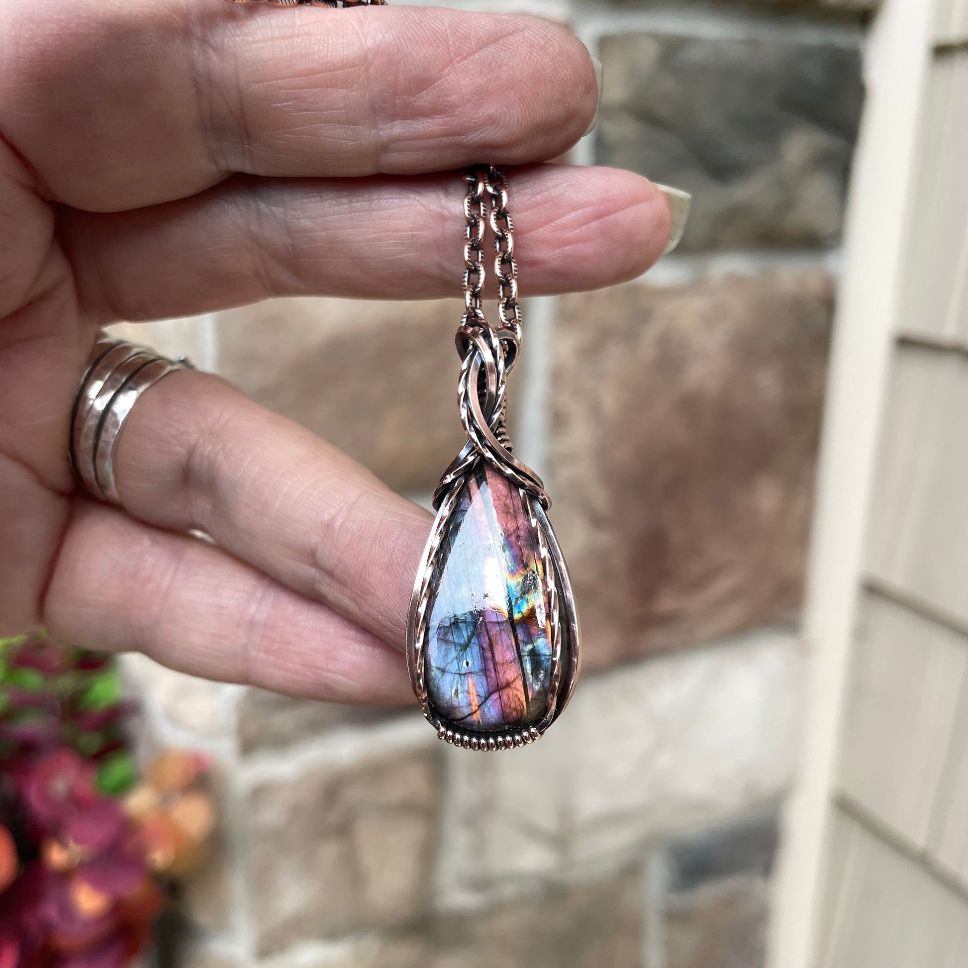 Amber Purple Small Labradorite Copper Necklace