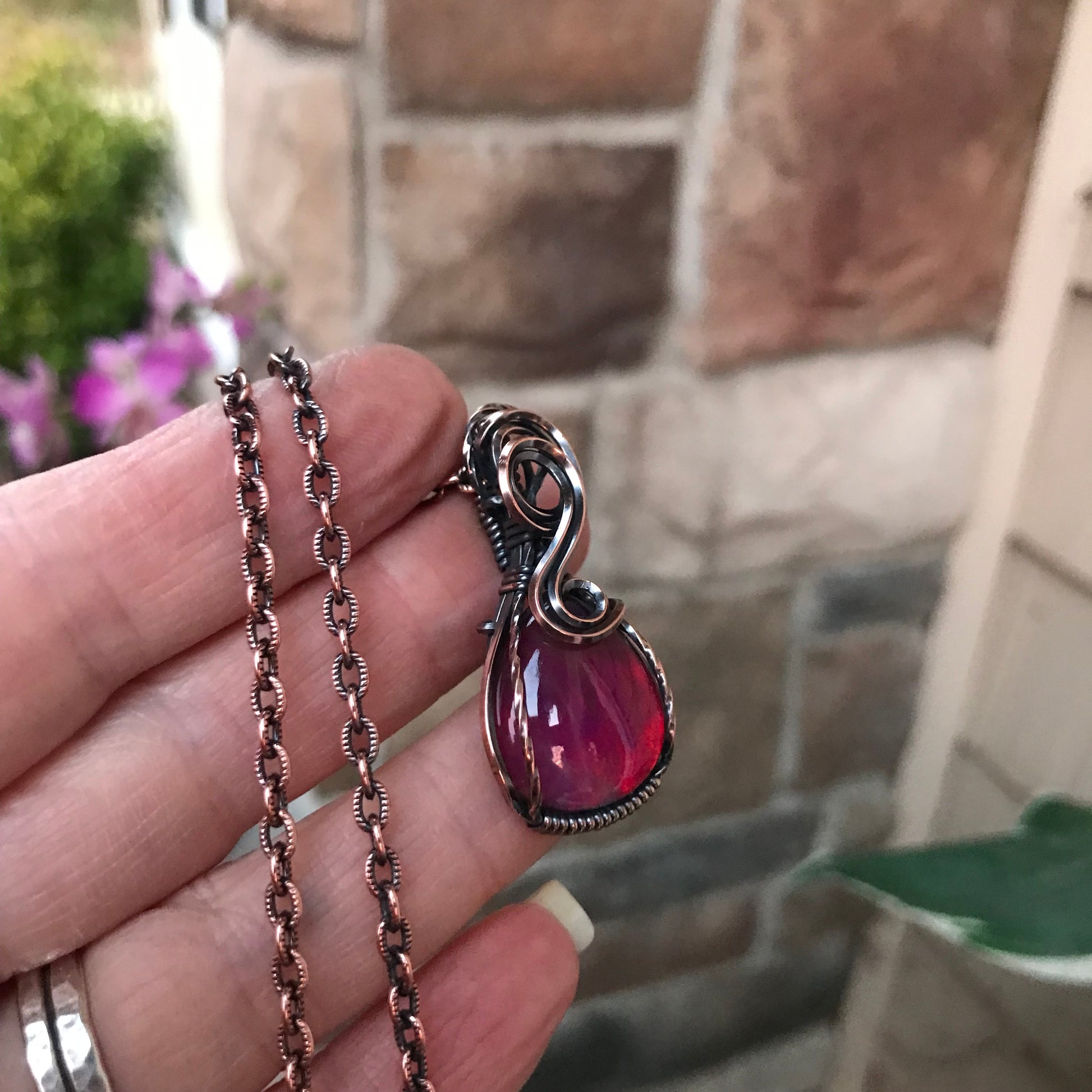 Aurora Opal Magenta Red Copper Necklace