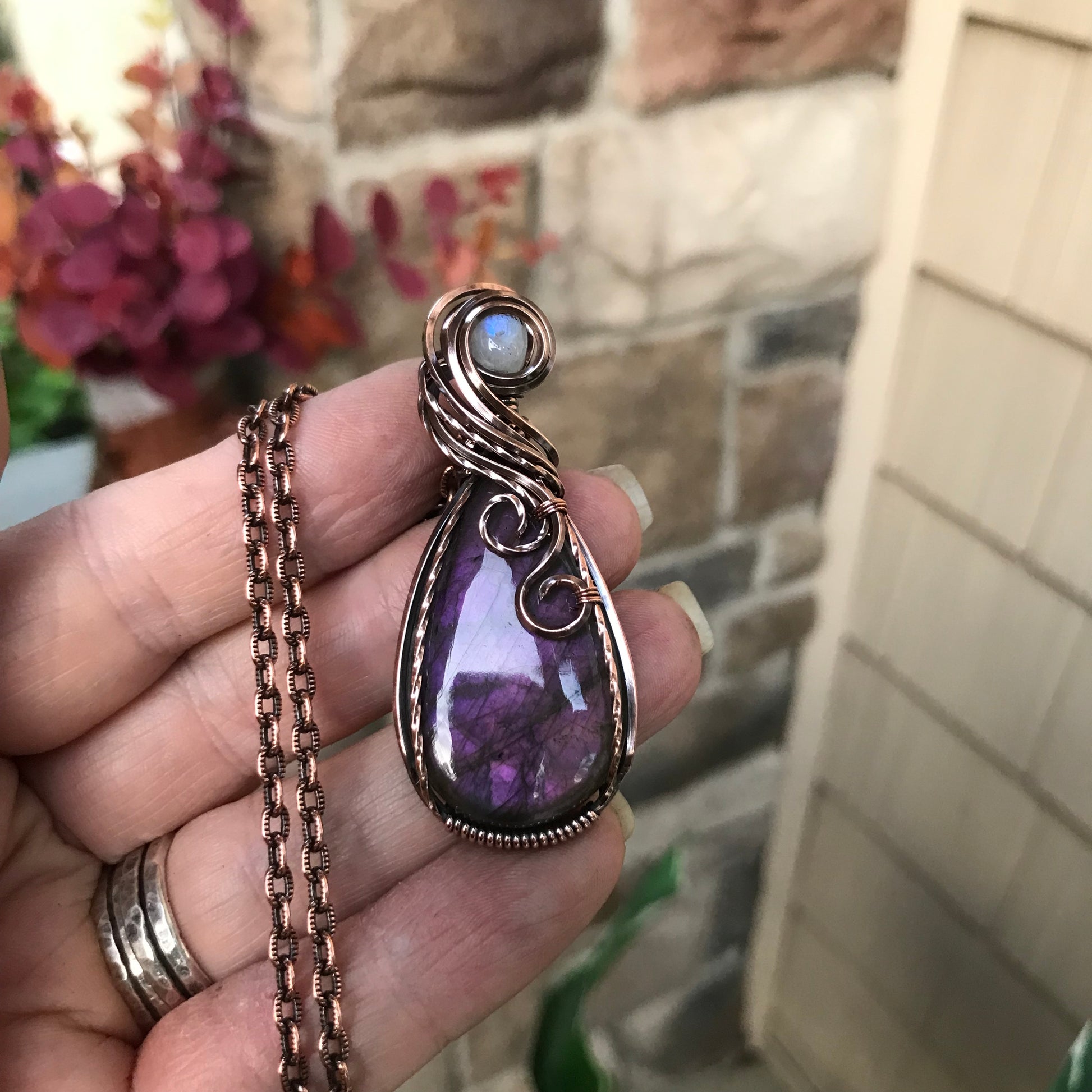 Purple Labradorite & Moonstone Copper Necklace