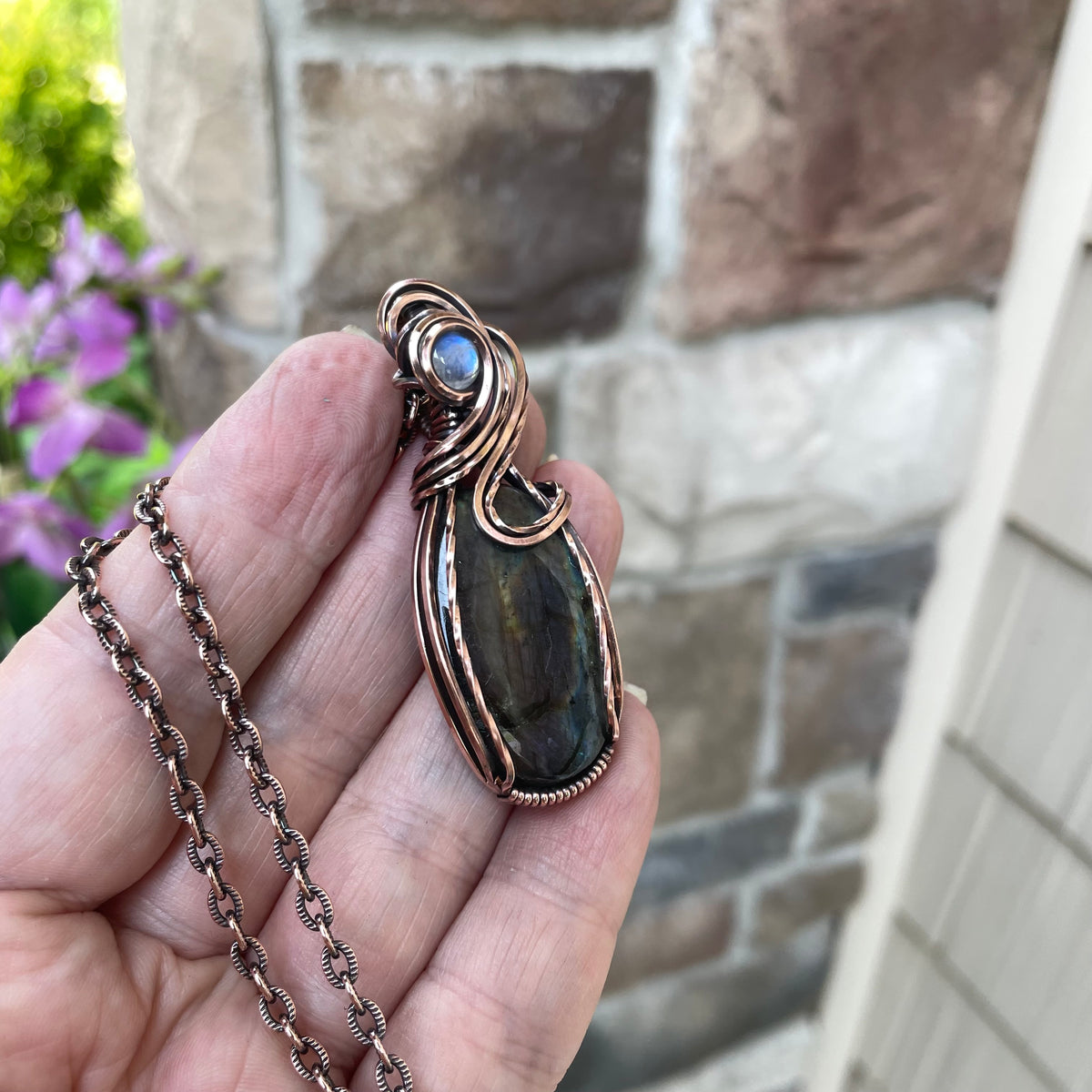 Lavender Labradorite & Moonstone Copper Pendant