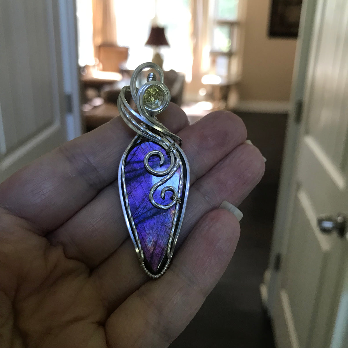 Purple Labradorite & Lemon Quartz Teardrop Silver Necklace