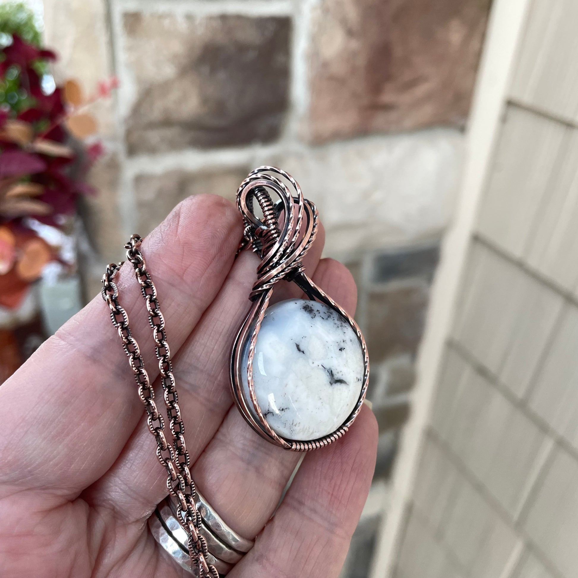 Dendritic Opal Agate Copper Pendant