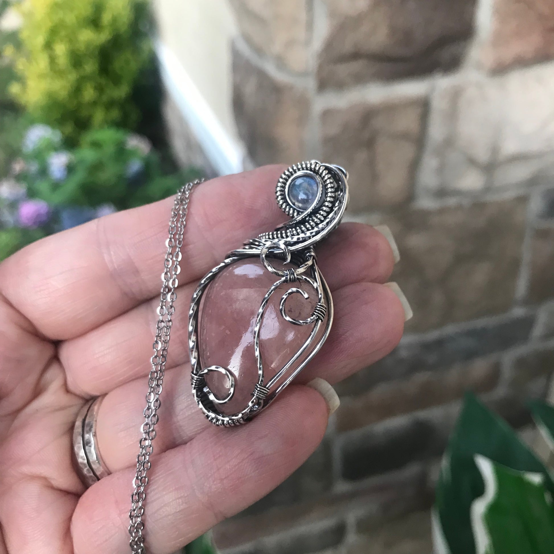 Morganite & Moonstone Silver Pendant