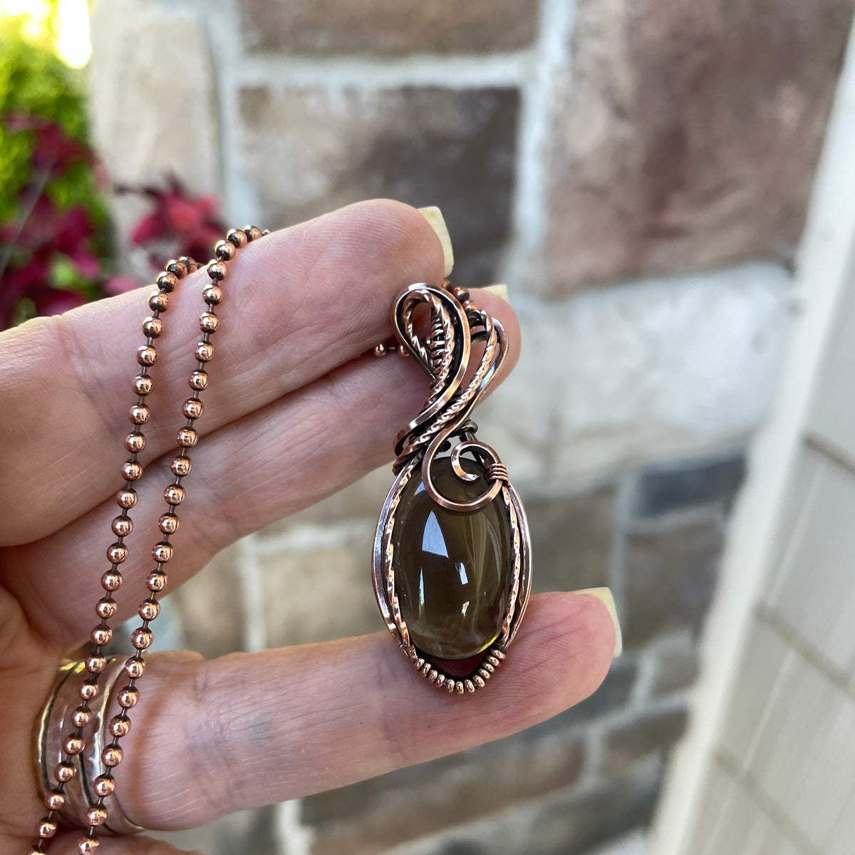 Smoky Quartz Oval Copper Necklace