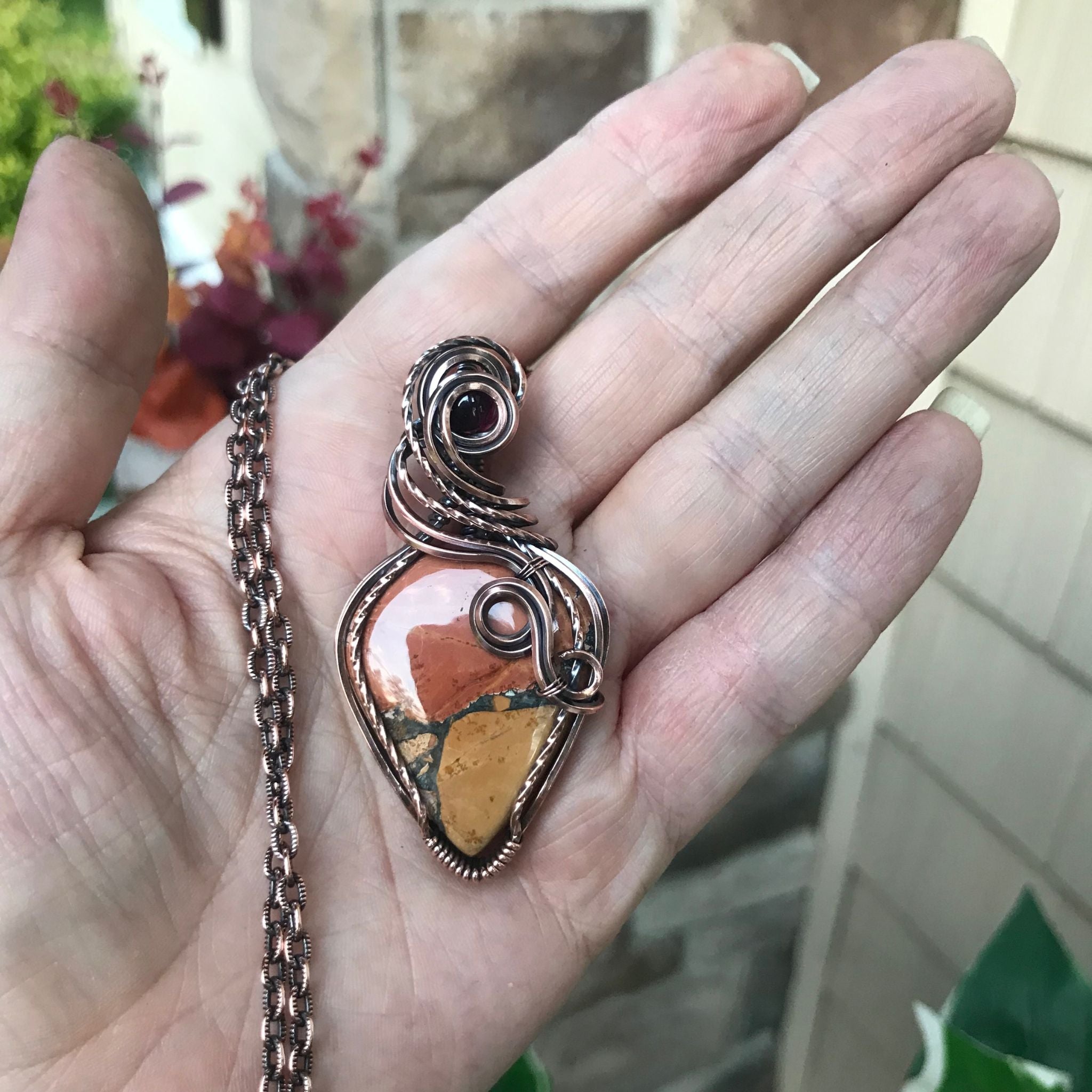 Maligano Jasper & Garnet Copper Pendant