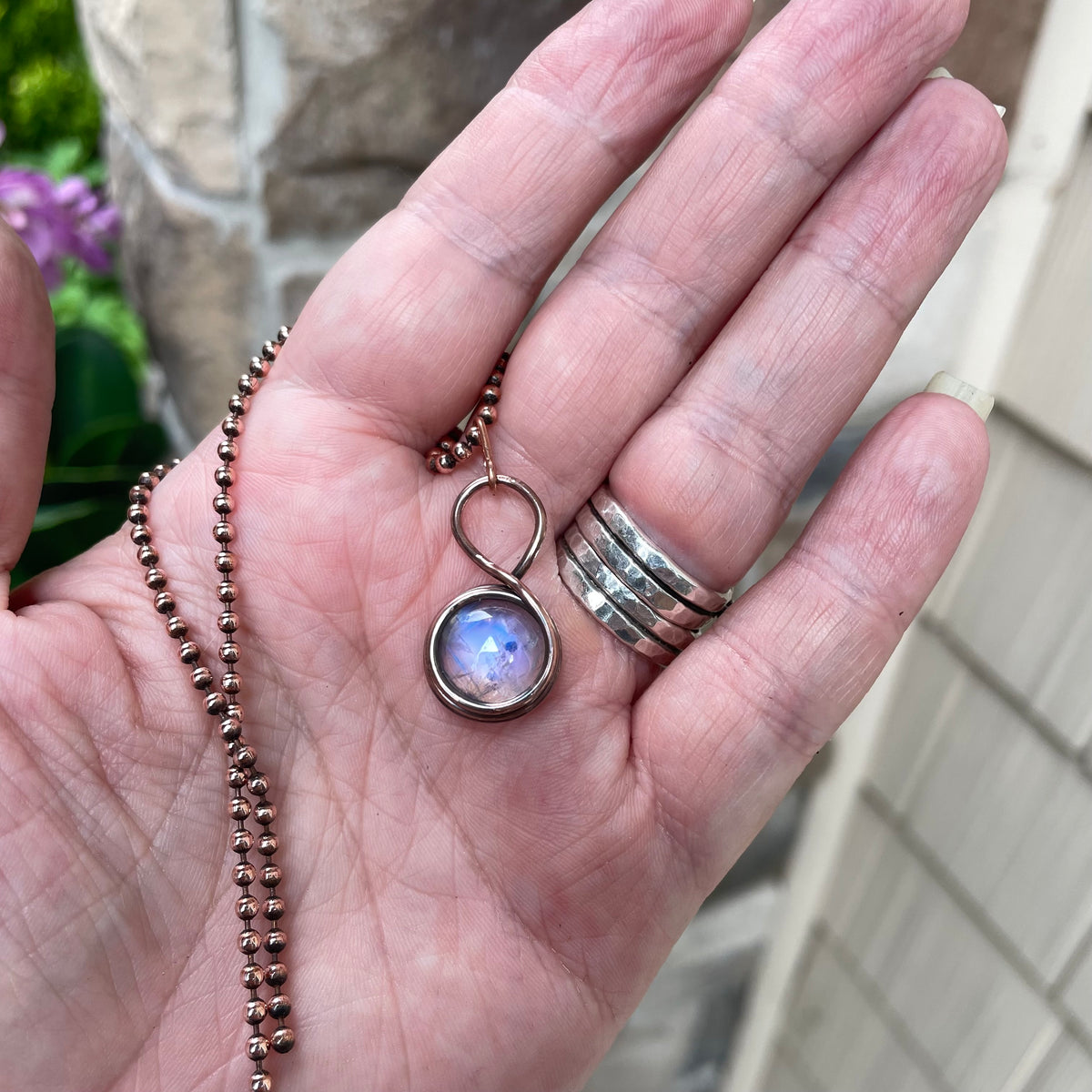 Moonstone Mini Round Copper Pendant