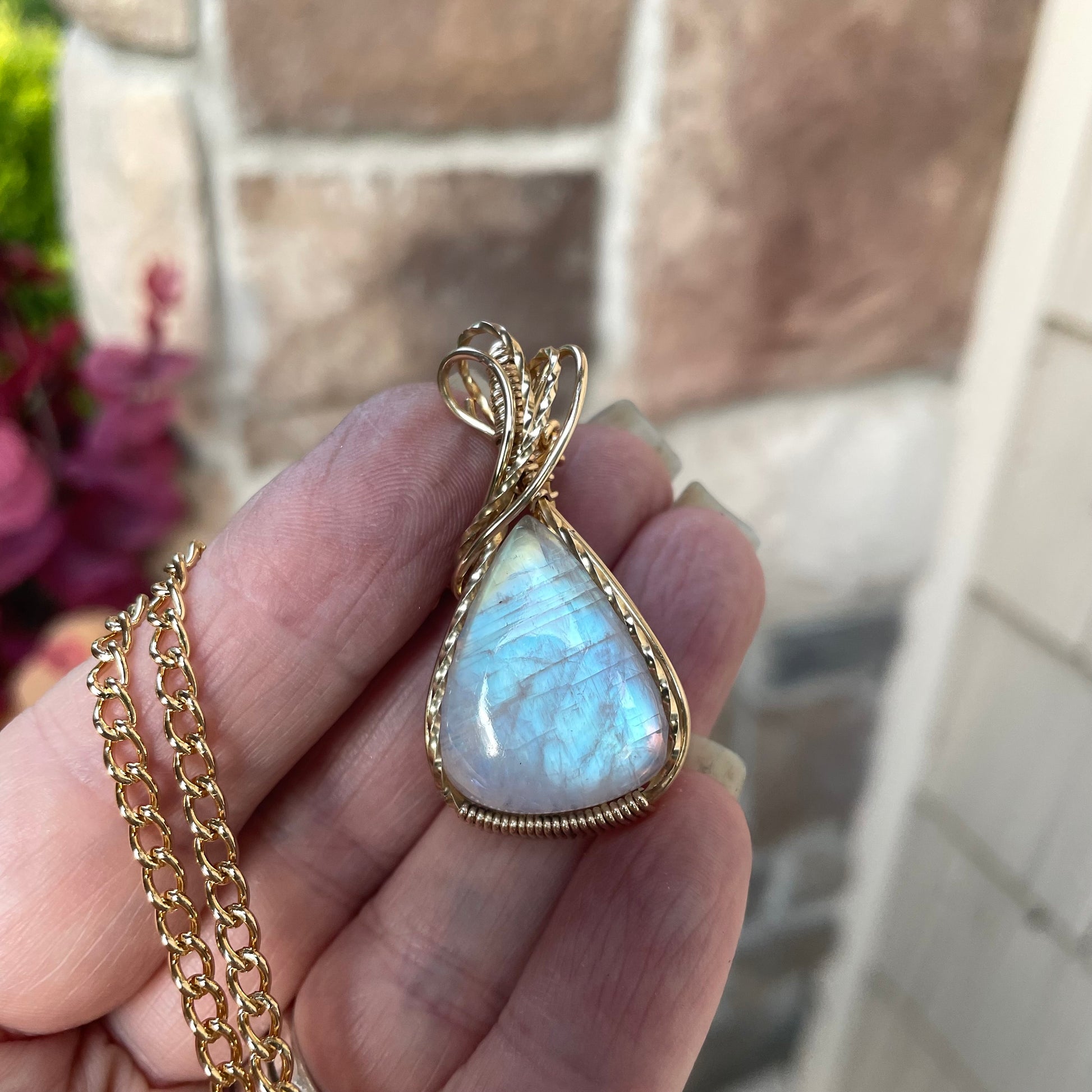 Moonstone Teardrop Brass Pendant