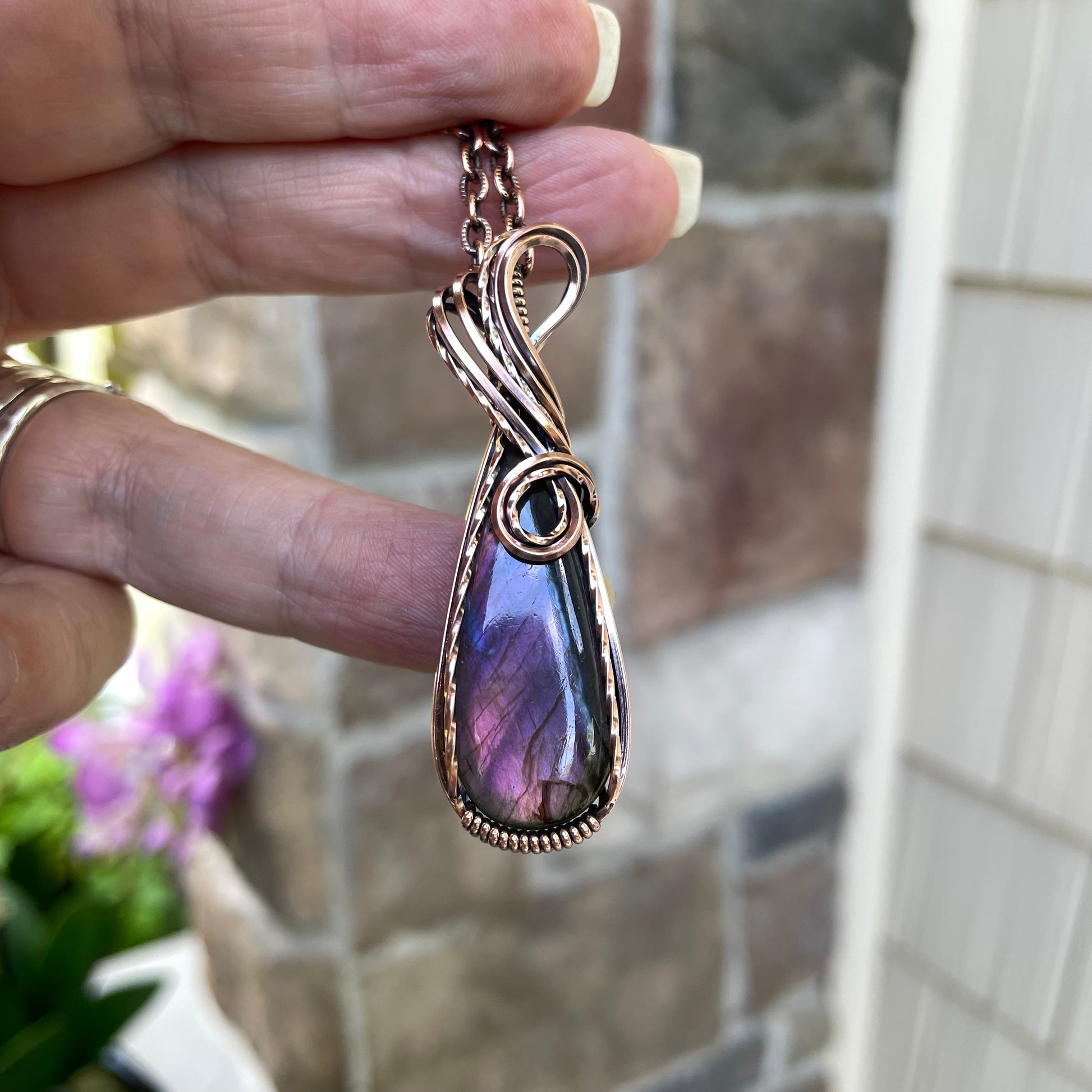 Purple Labradorite Copper Pendant