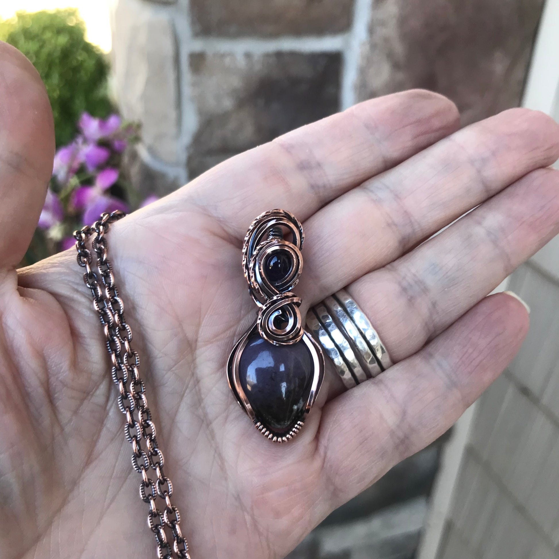 Amethyst Sage Agate Copper Pendant