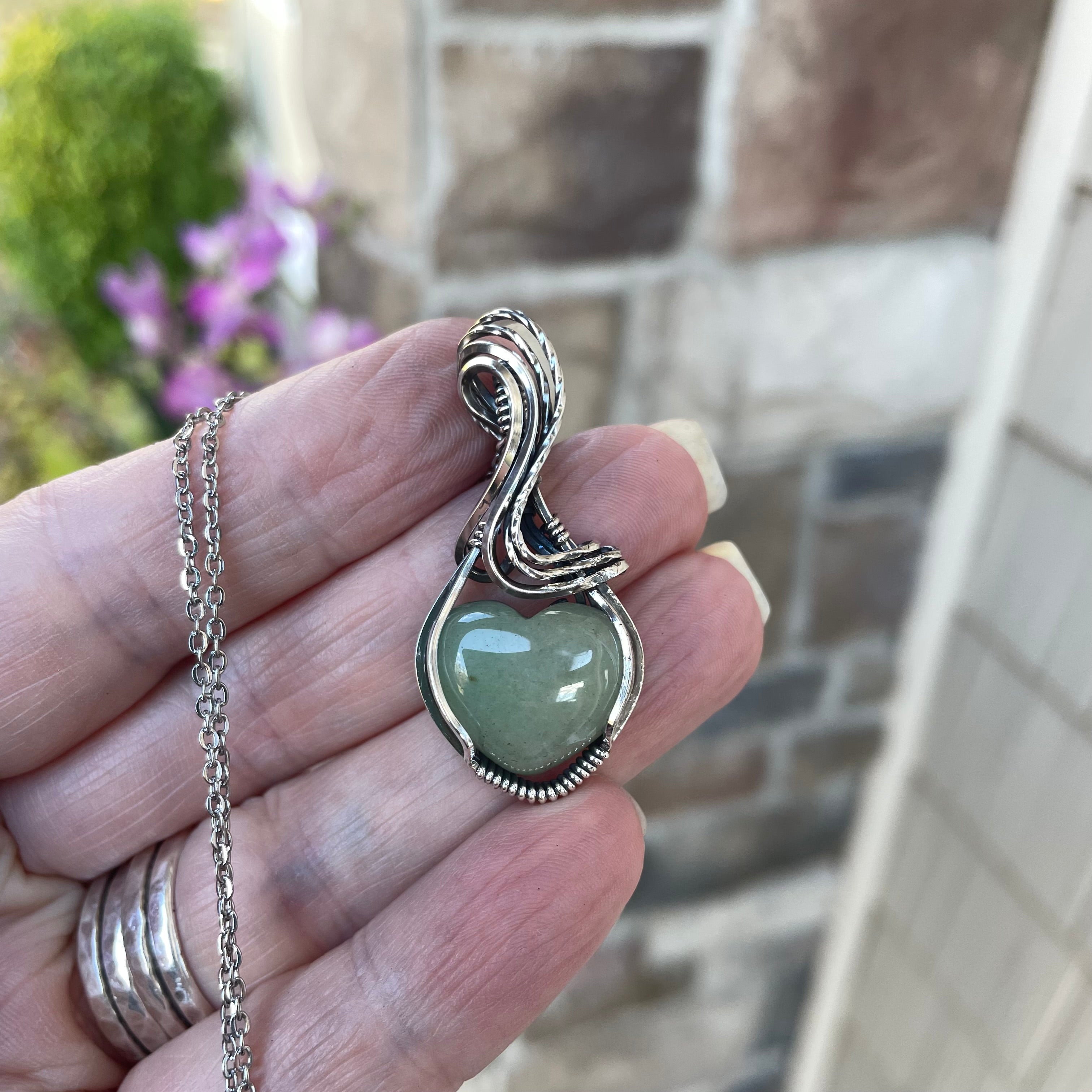 Green Aventurine Mini Heart Sterling Silver Necklace