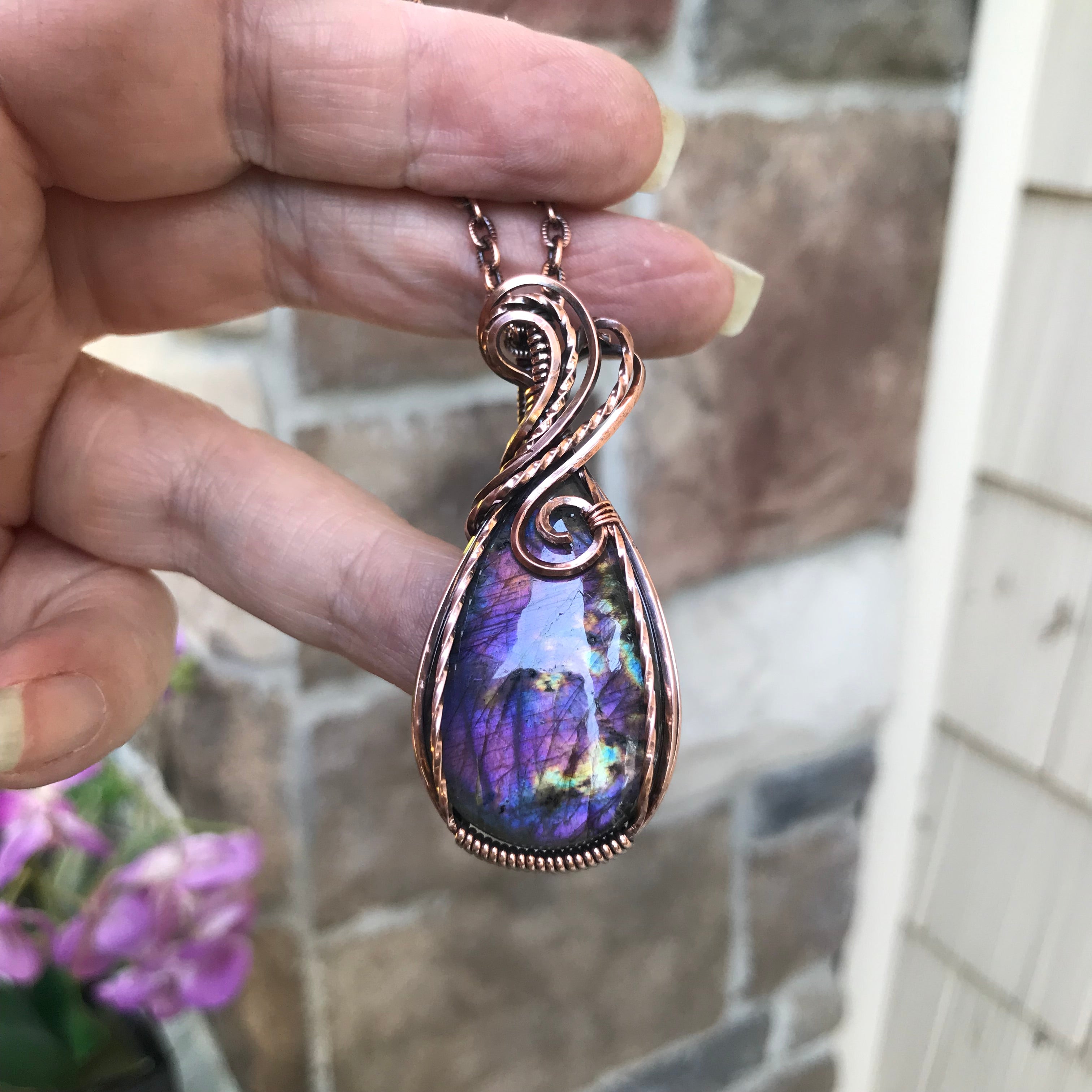 Pink Purple Labradorite Copper Pendant
