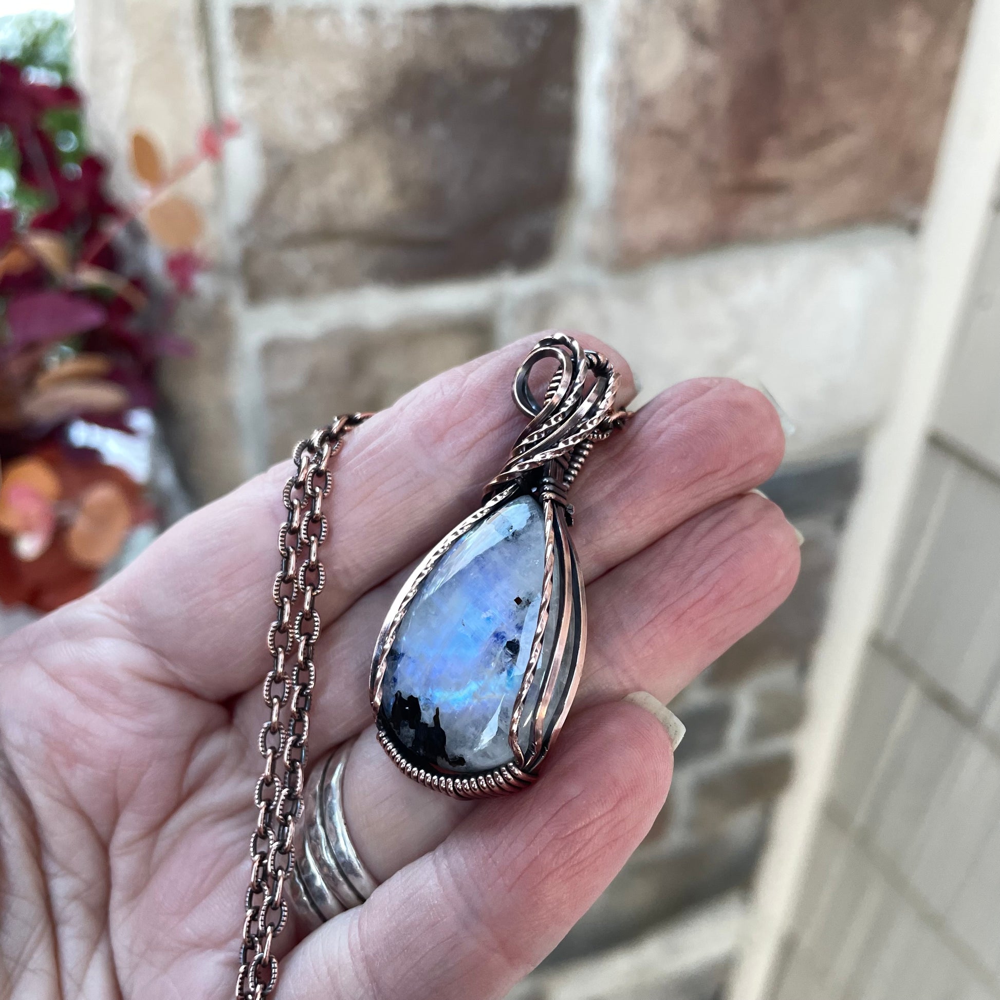 Moonstone with Black Tourmaline Copper Necklace