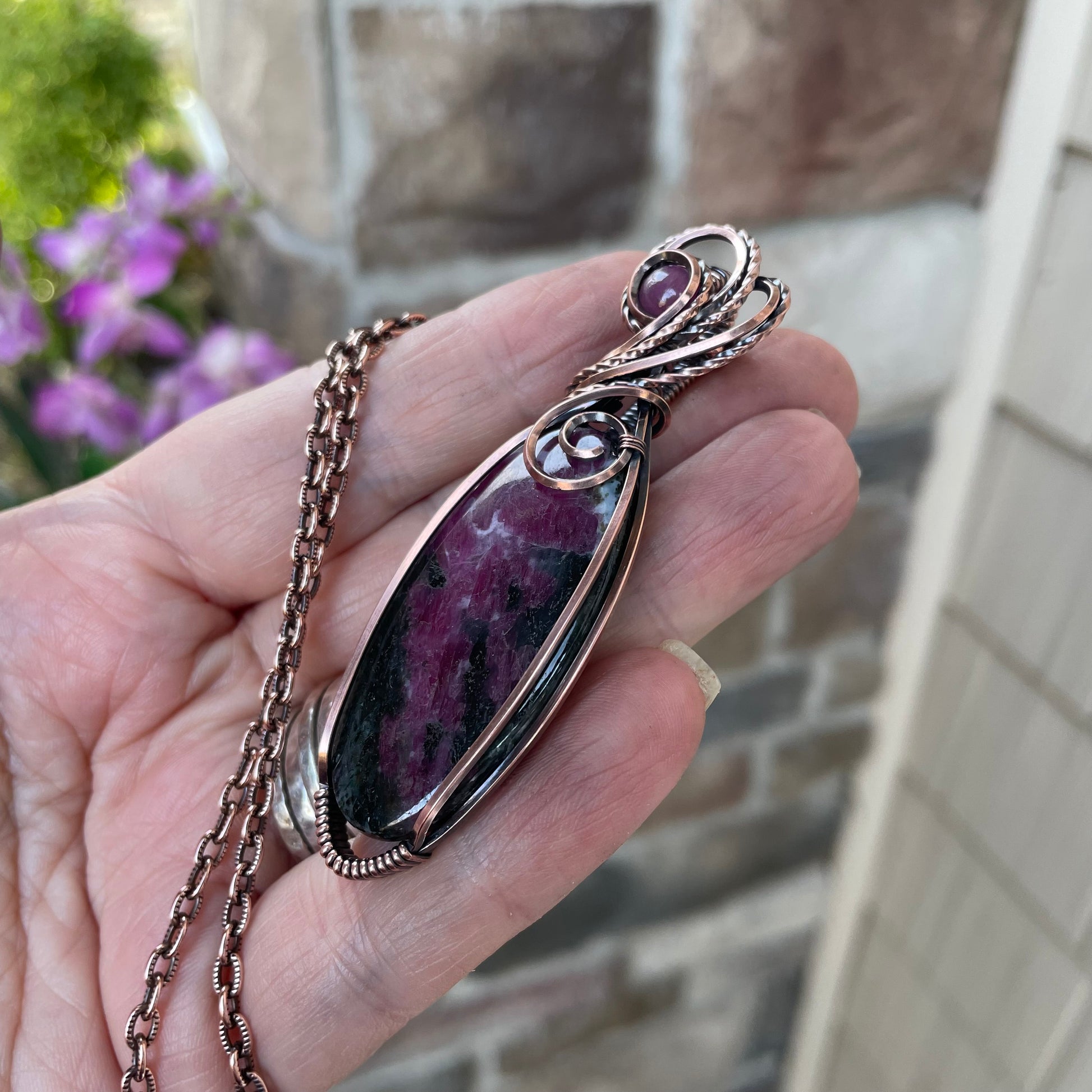 Ruby & Pink Sapphire Copper Pendant
