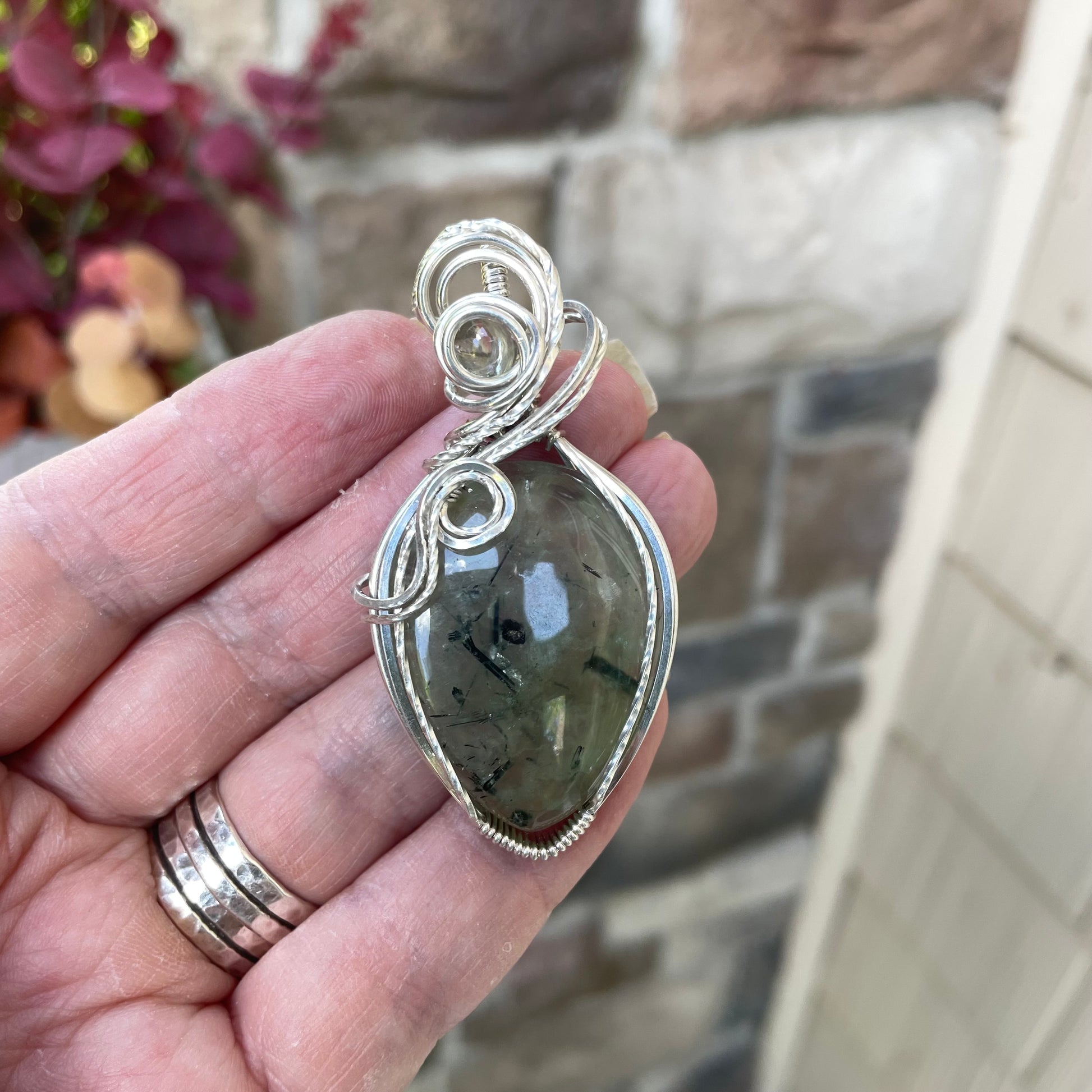 Prehnite & Prasiolite Silver Pendant