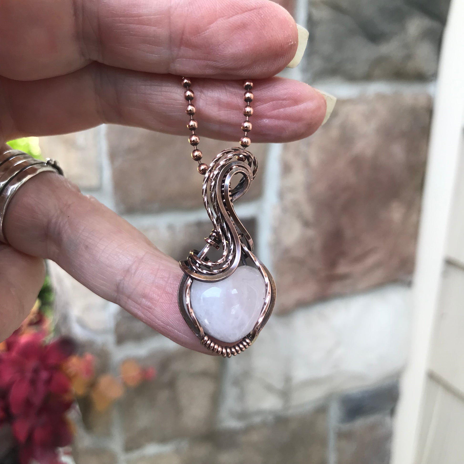 Rose Quartz Copper Heart Pendant