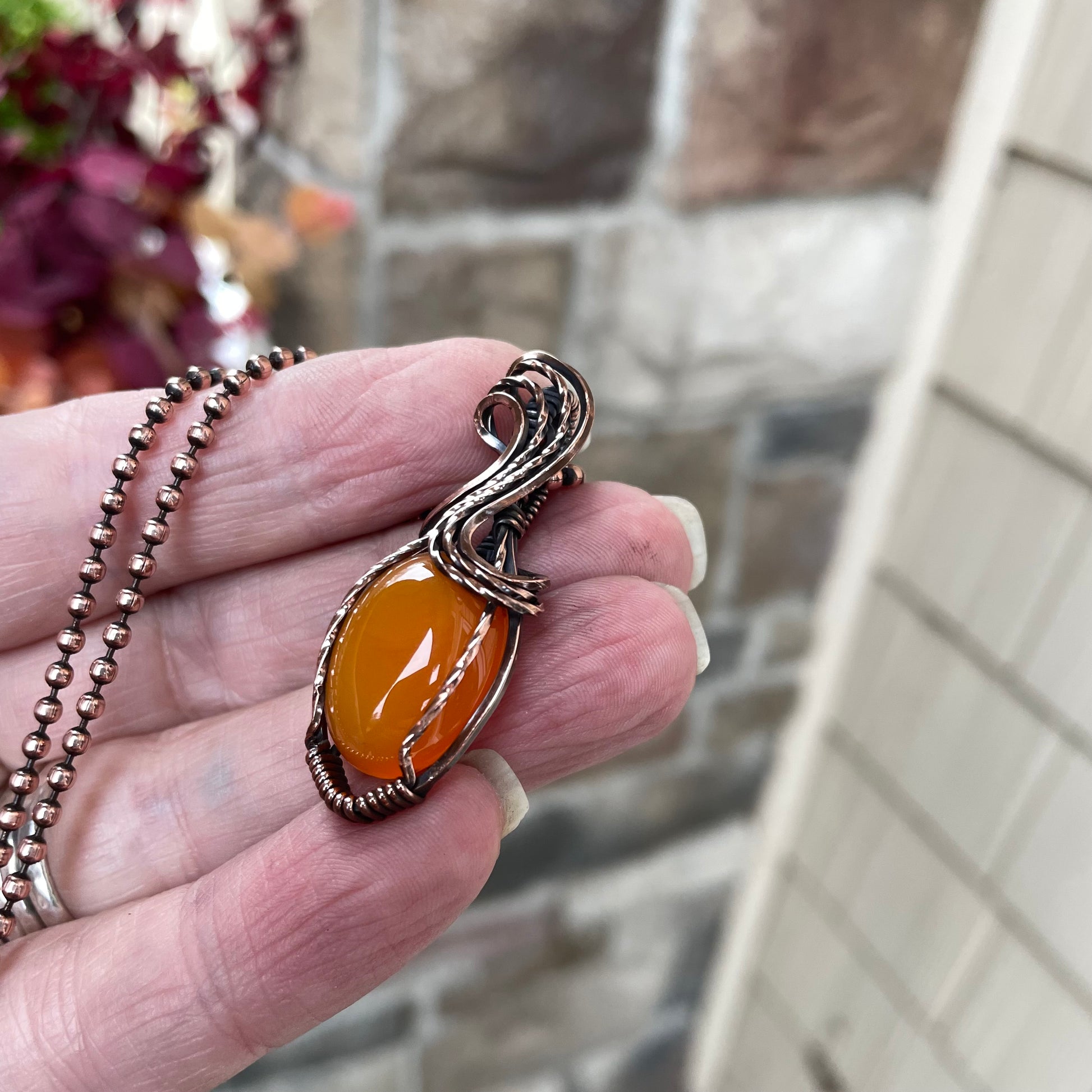 Carnelian Small Oval Copper Necklace