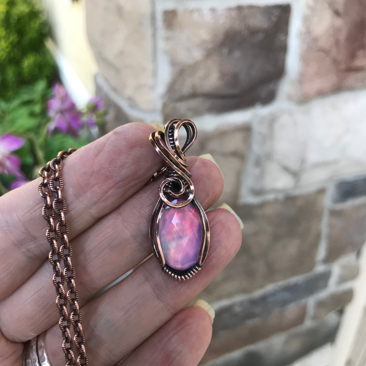 Aurora Opal Oval Copper Pendant