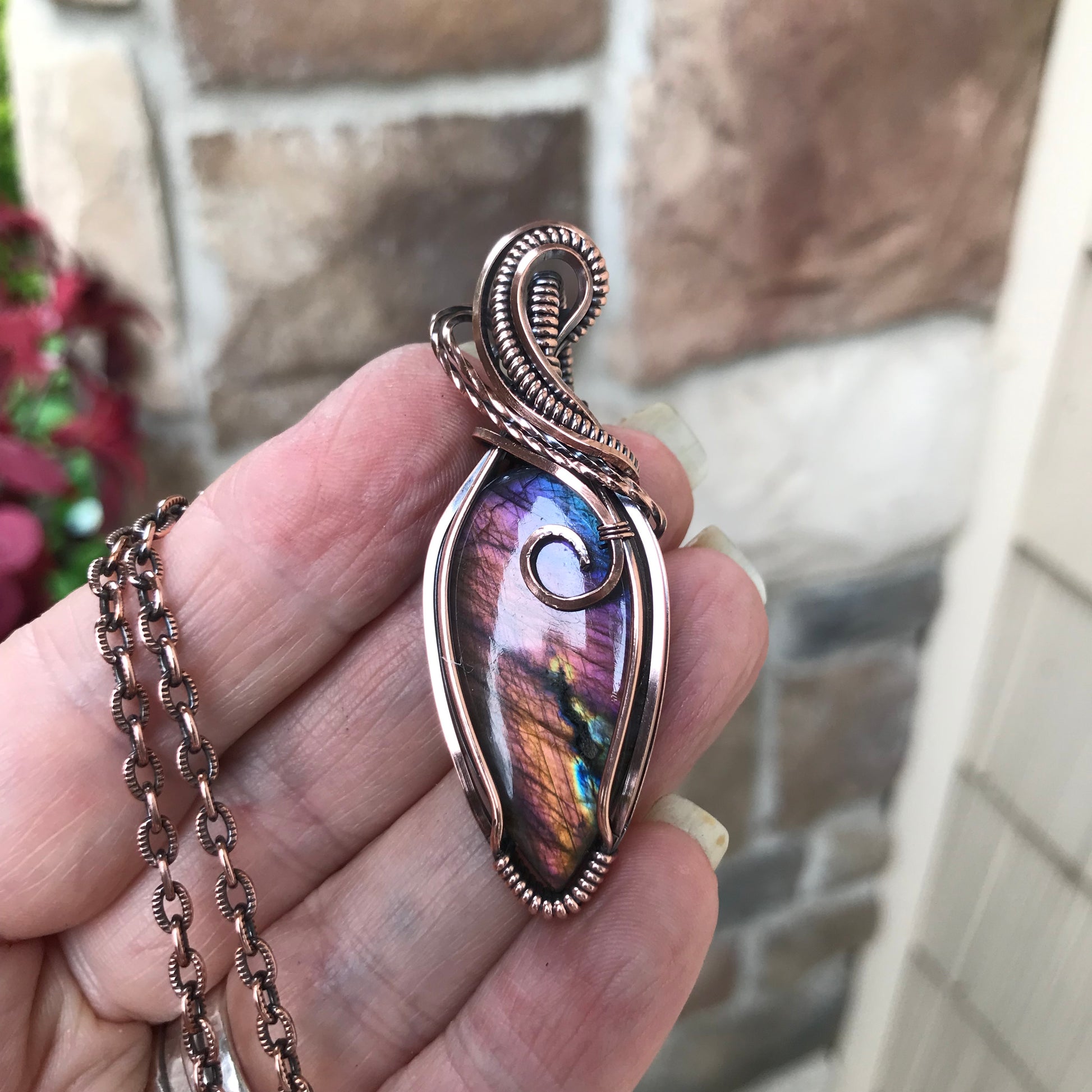 Rainbow Labradorite Copper Pendant