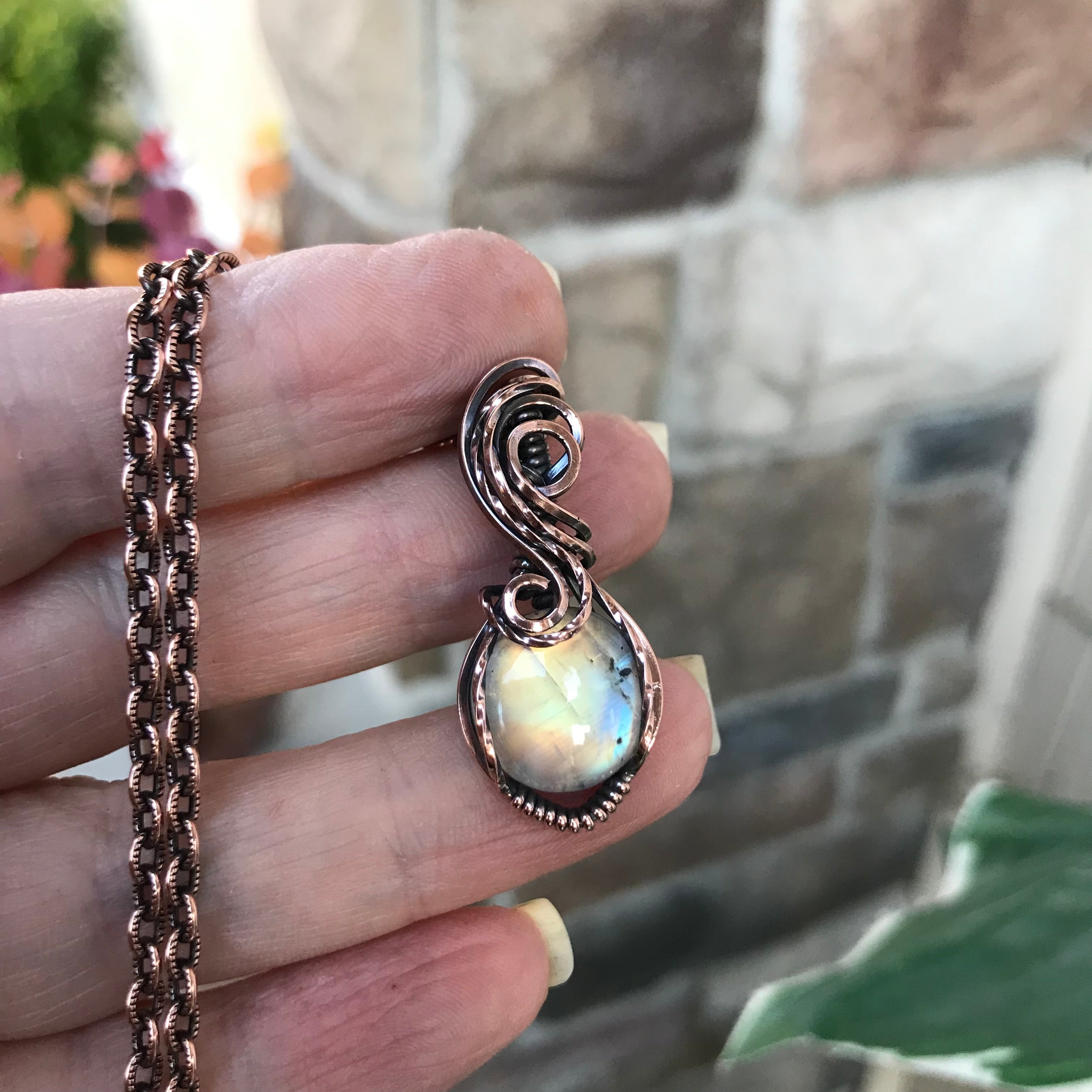 Golden Moonstone Swirly Copper Necklace