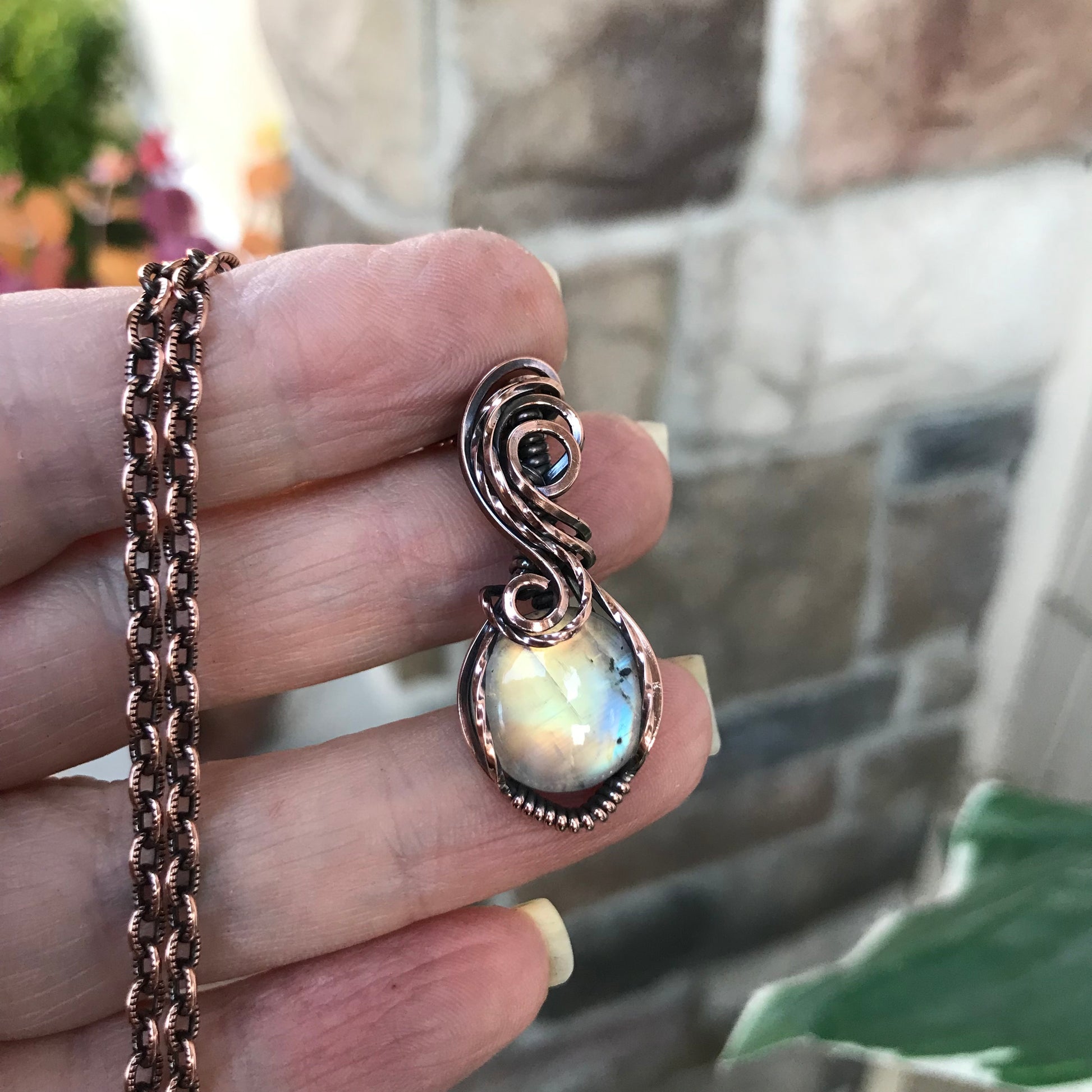 Golden Moonstone Swirly Copper Necklace