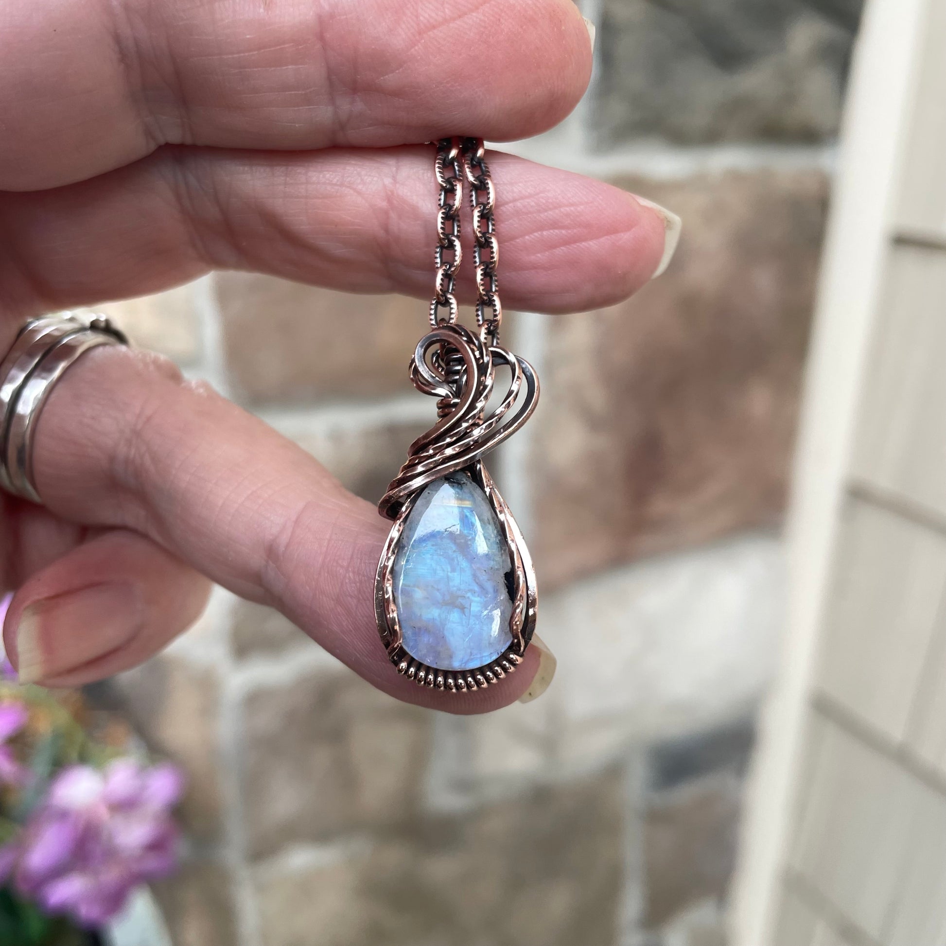 Moonstone Small Teardrop Copper Pendant