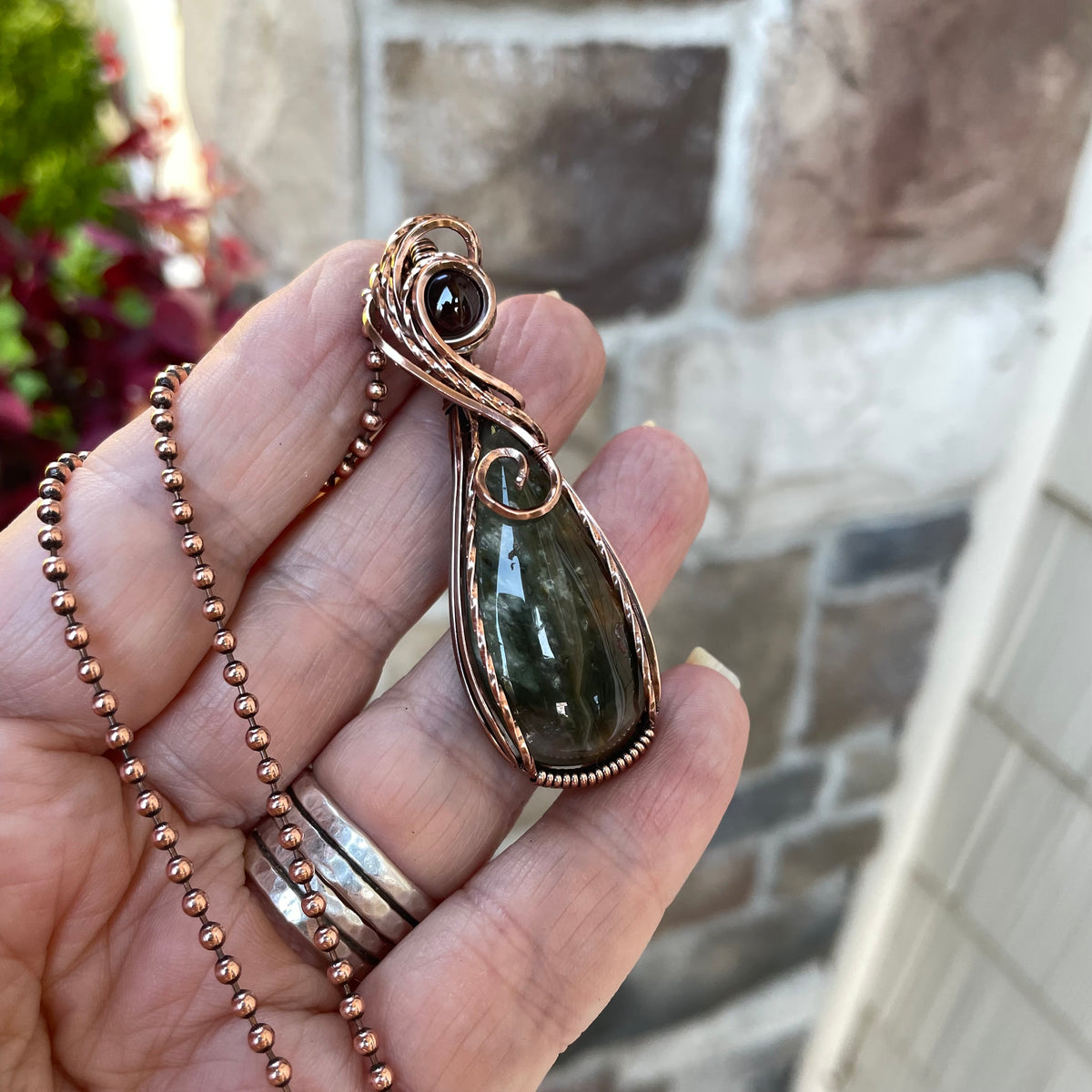 Lodolite Garden Quartz & Garnet Copper Necklace