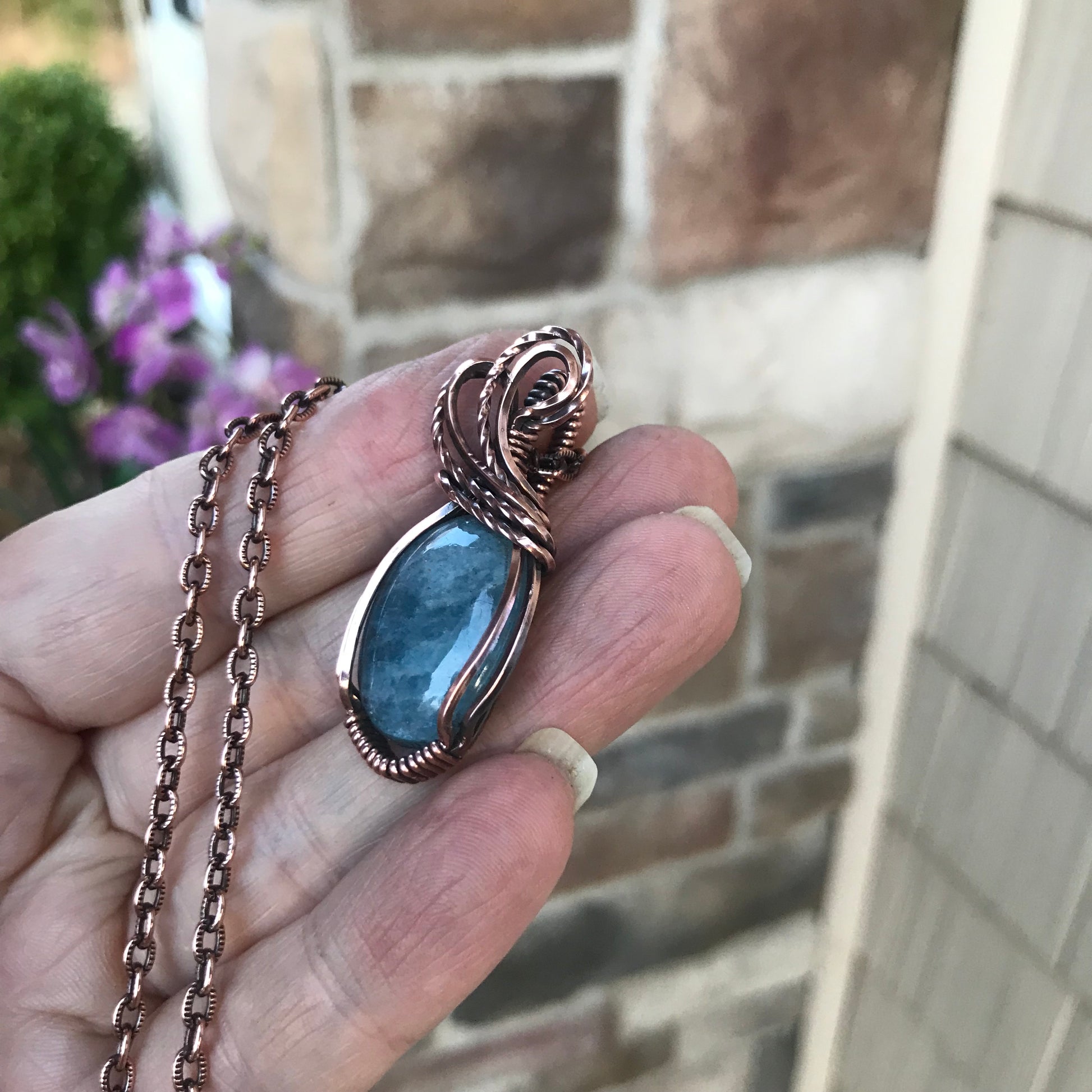 Aquamarine Oval Copper Necklace