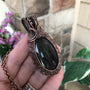 Purple mauve labradorite copper wire weave woven pendant with garnet by Moonlet Jewelry