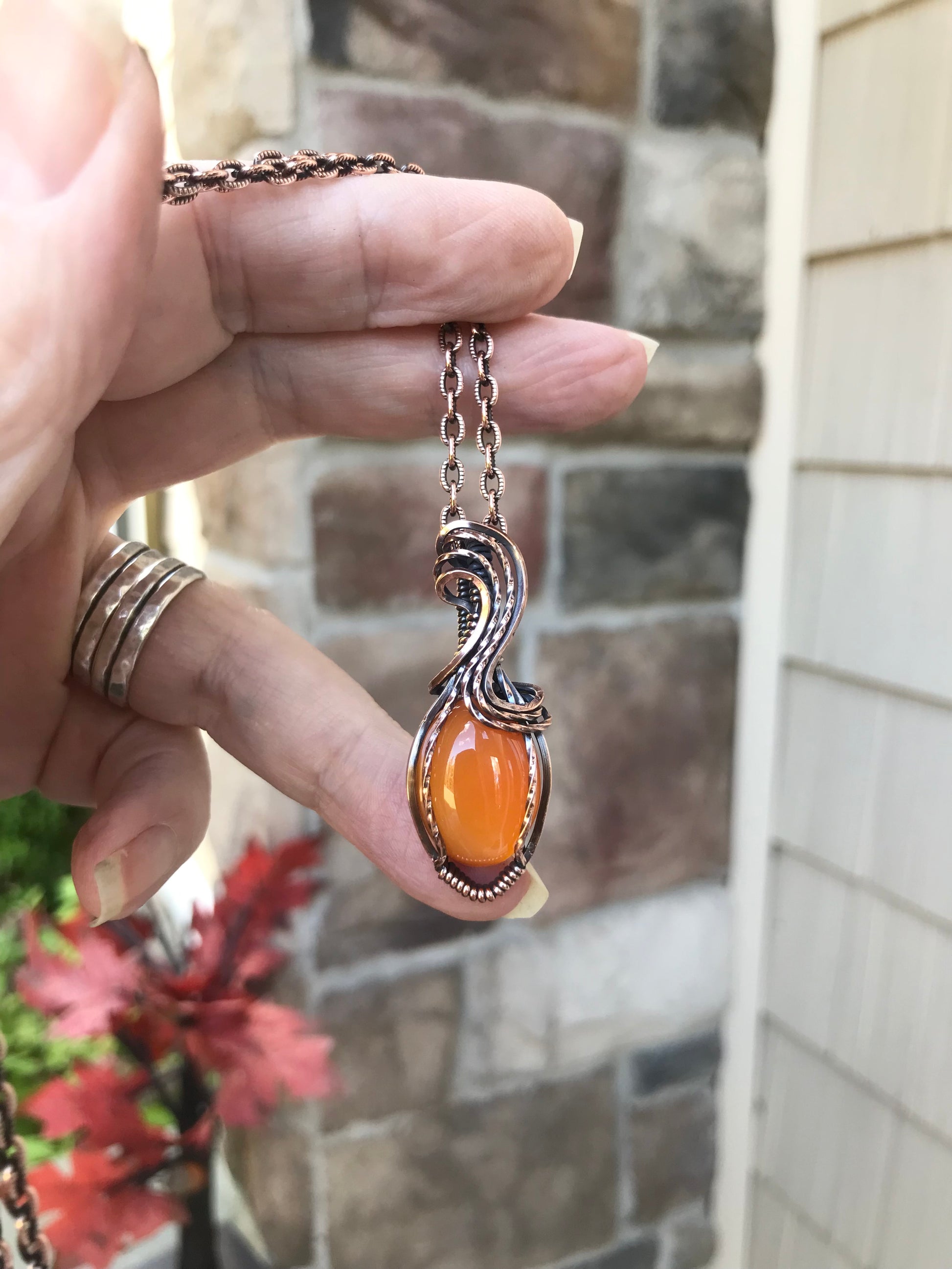 Carnelian Small Oval Copper Necklace